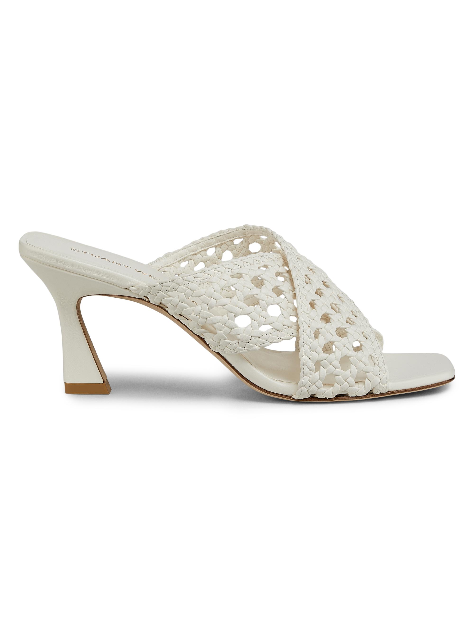 Stuart Weitzman Women's Thea 75MM Woven Leather Slides - Cream  Sandals