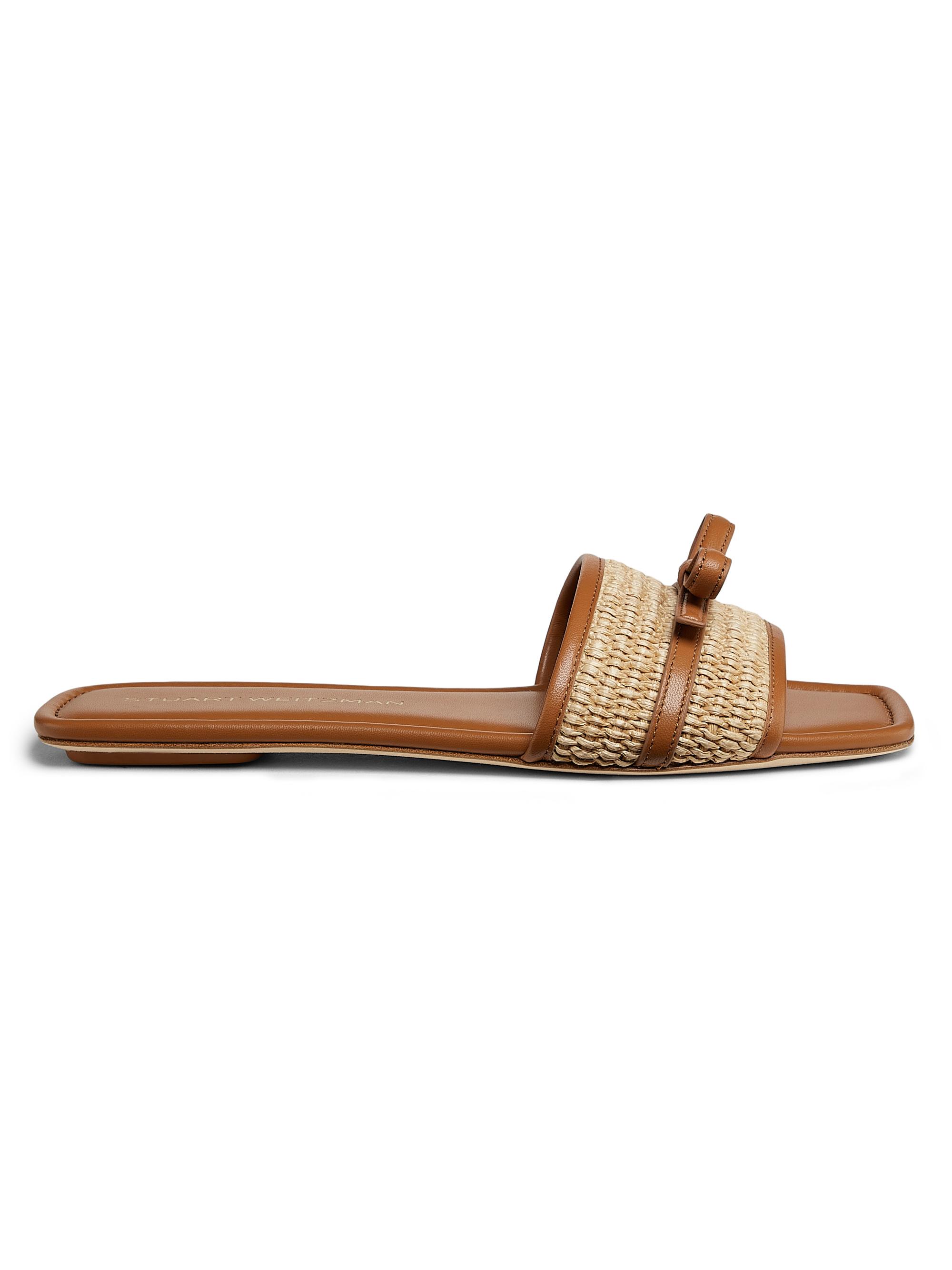 Stuart Weitzman Women's Felicity Raffia & Leather Slides - Hazel Natural  Sandals