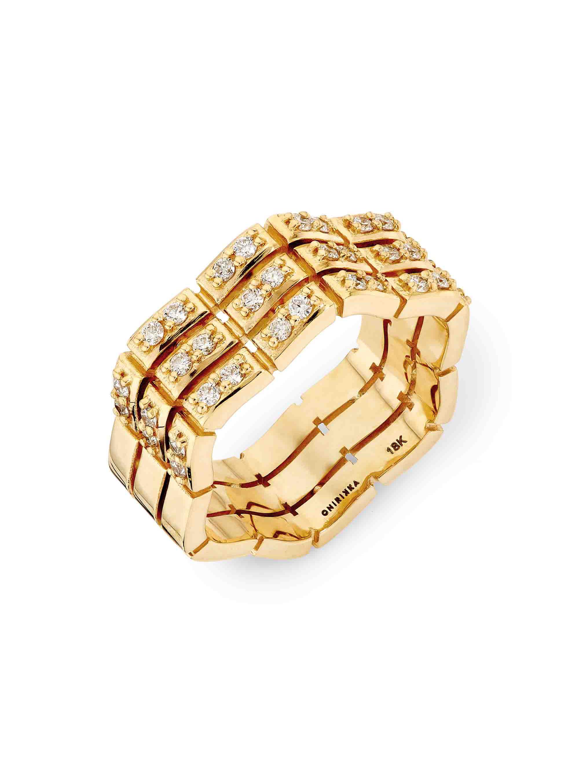Onirikka Women's Glimmer Wave Trio 18K-Yellow-Gold & 0.54 TCW Diamond Ring - Gold