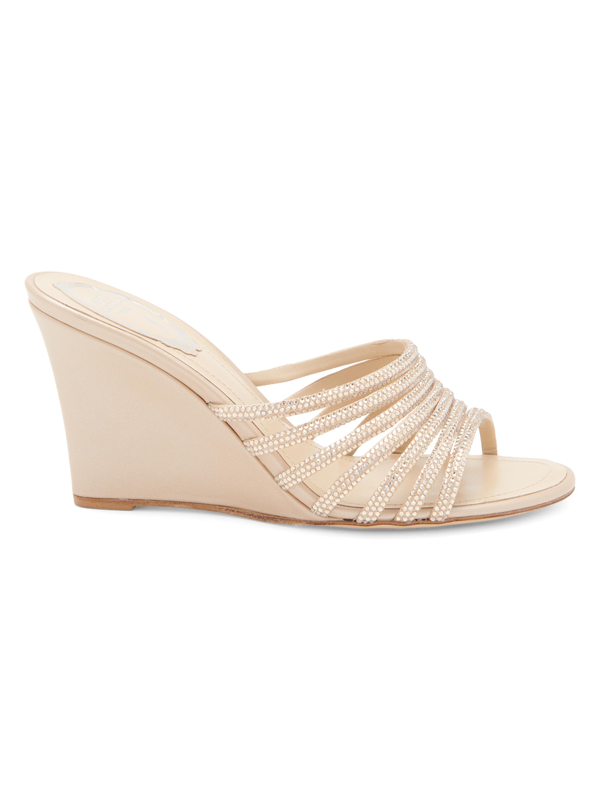 Rene Caovilla Women's Caovilla 80MM Embellished Satin Wedge Sandals - Beige Satin