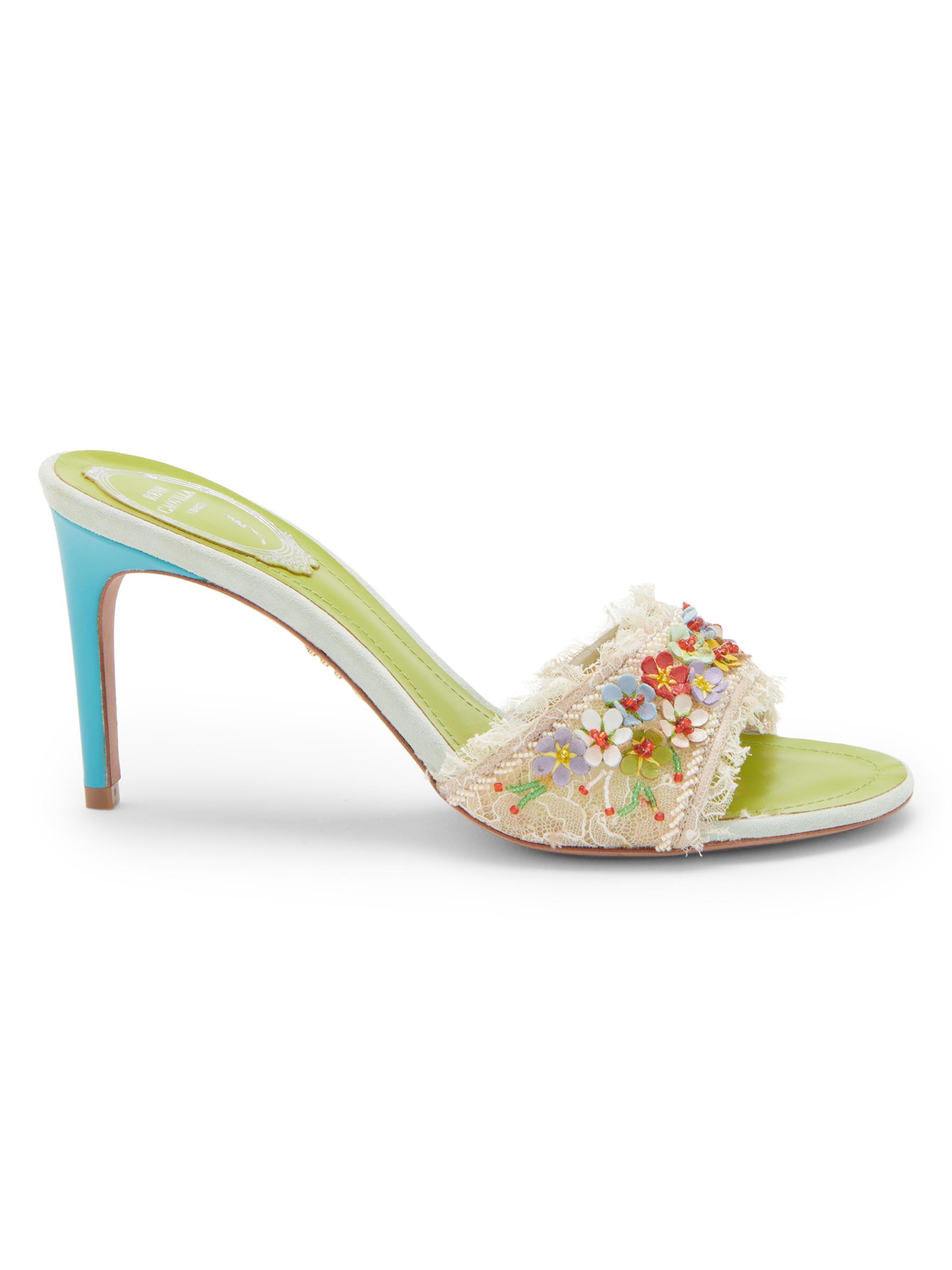 Rene Caovilla Floral 80MM Lace Satin Sandals | Saks Fifth Avenue