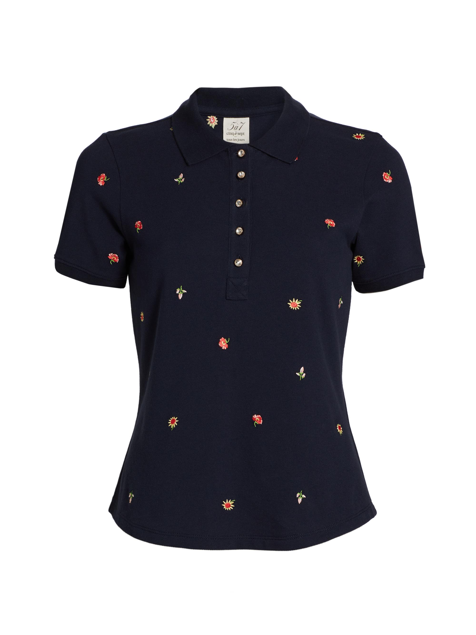 CINQ A SEPT Women's Diana Embroidered Polo Top - Navy