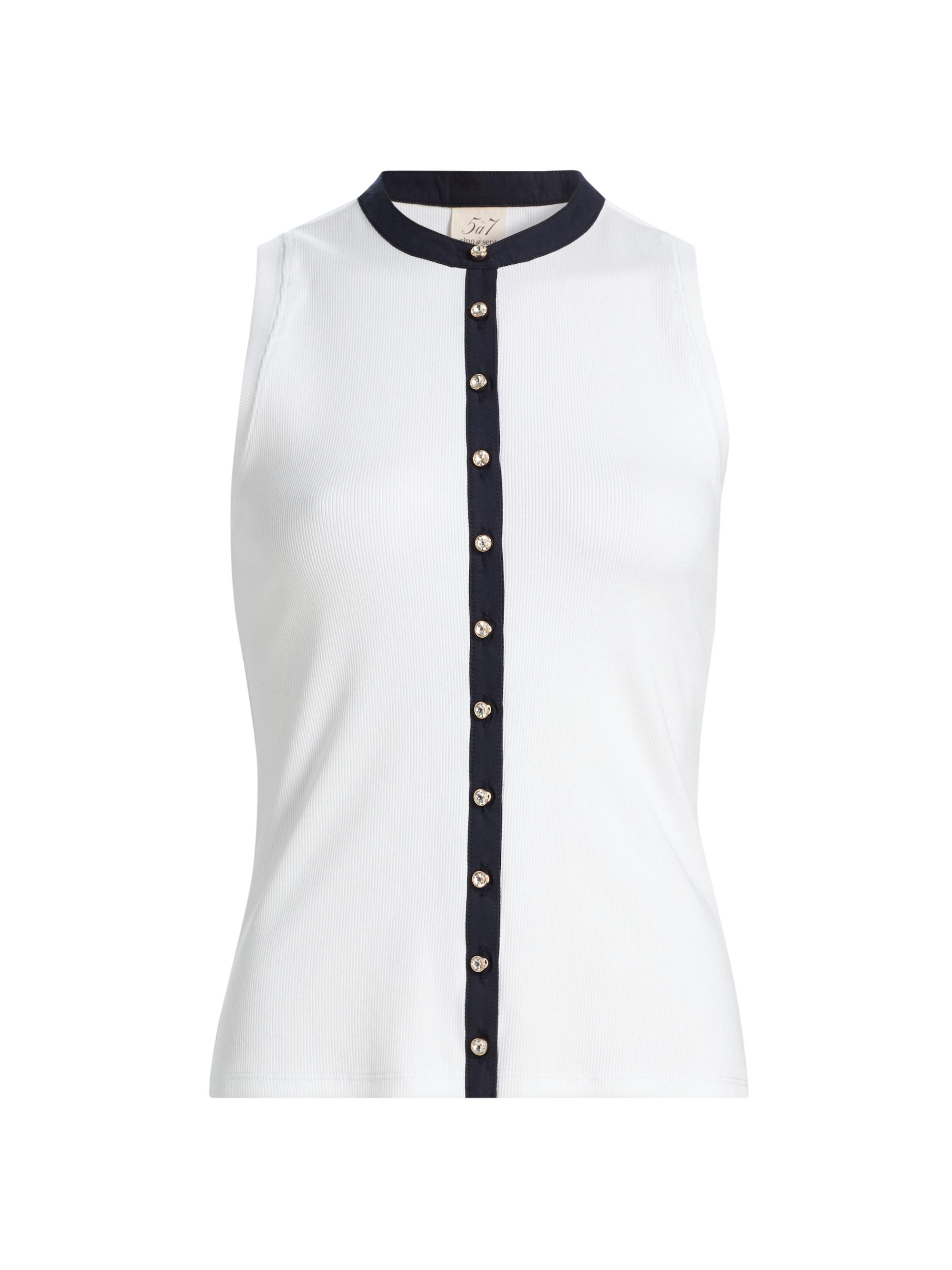 Cinq à Sept Women's Beverly Sleeveless Buttoned Top - White Navy