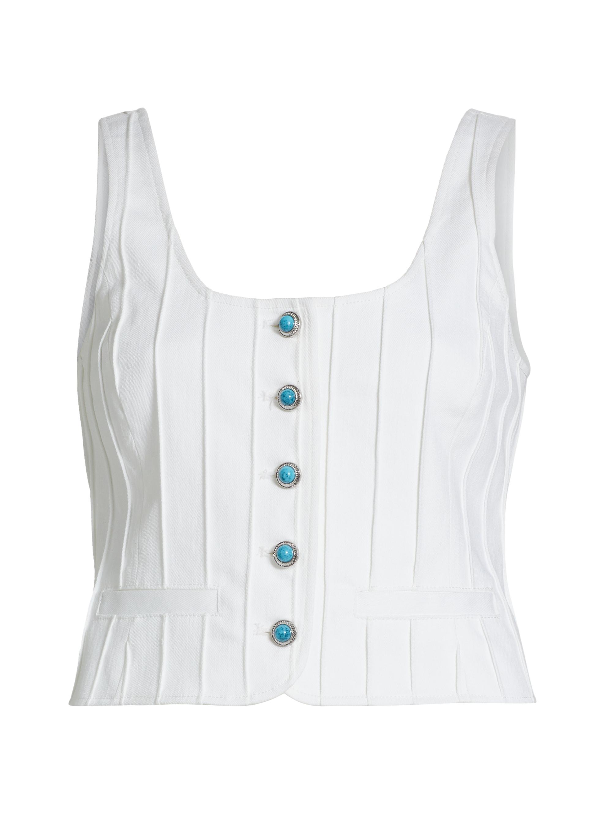 CINQ A SEPT Women's Turquoise Embellished Rowena Top - White