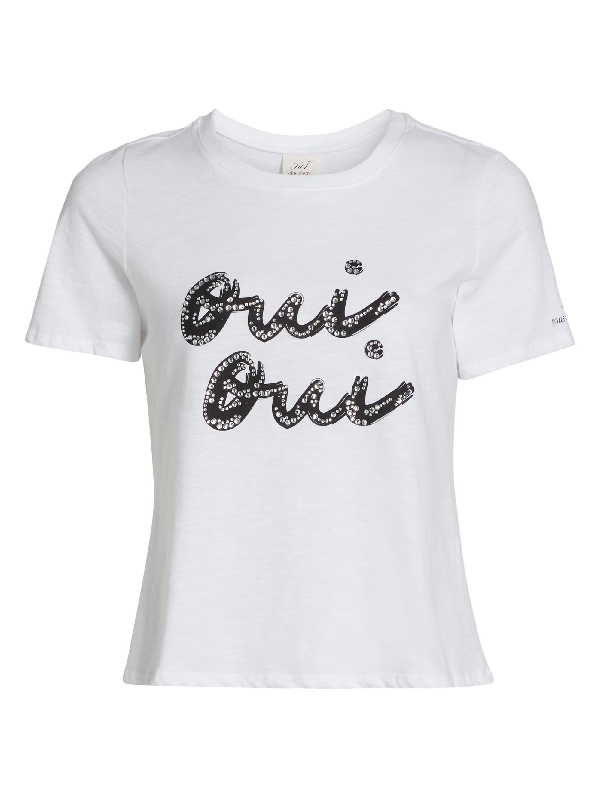 Cinq à Sept Women's Rhinestone Oui Oui Shrunken Tee - White Black
