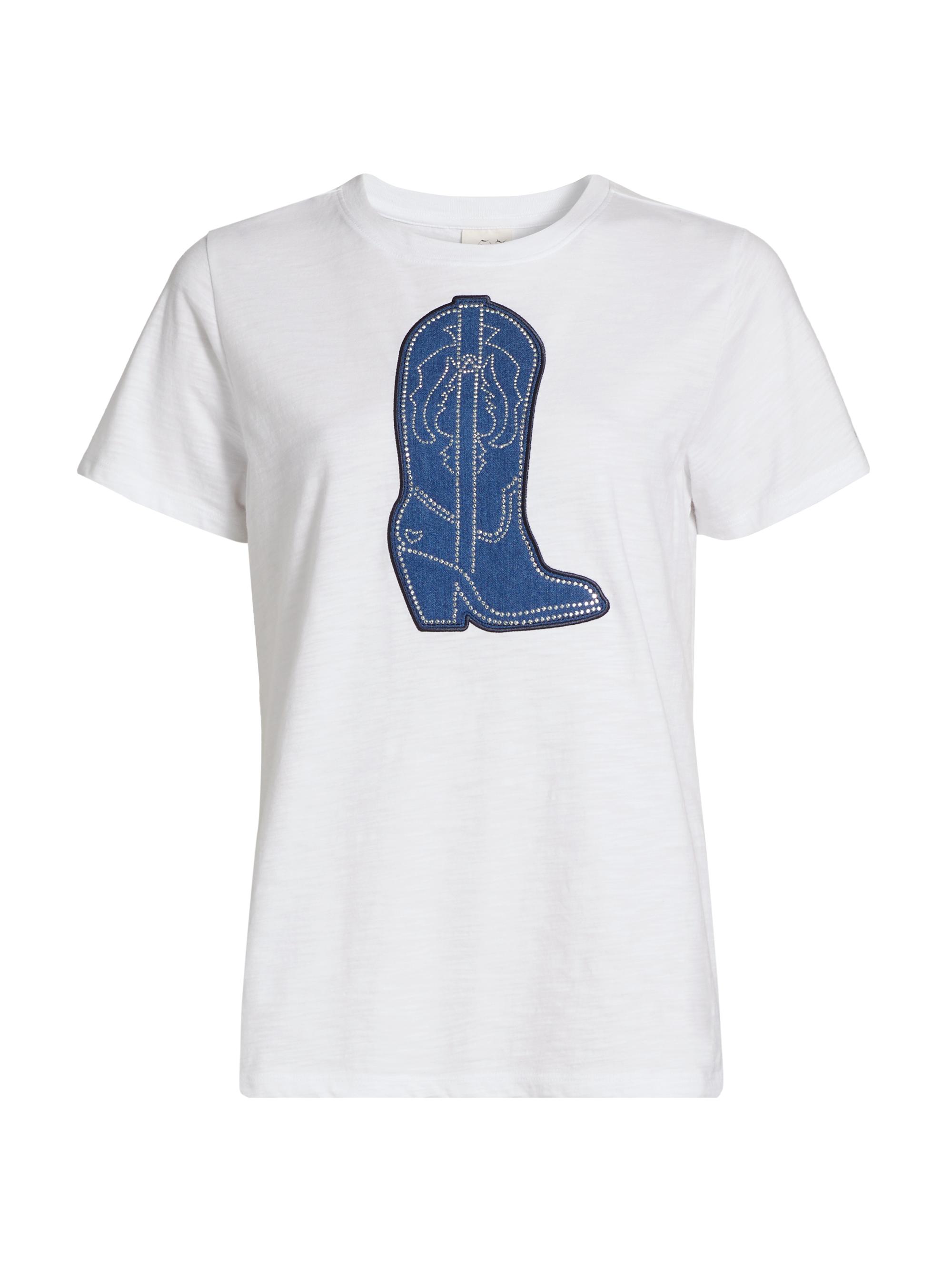 CINQ A SEPT Women's Studded Denim Boot T-Shirt - White Indigo