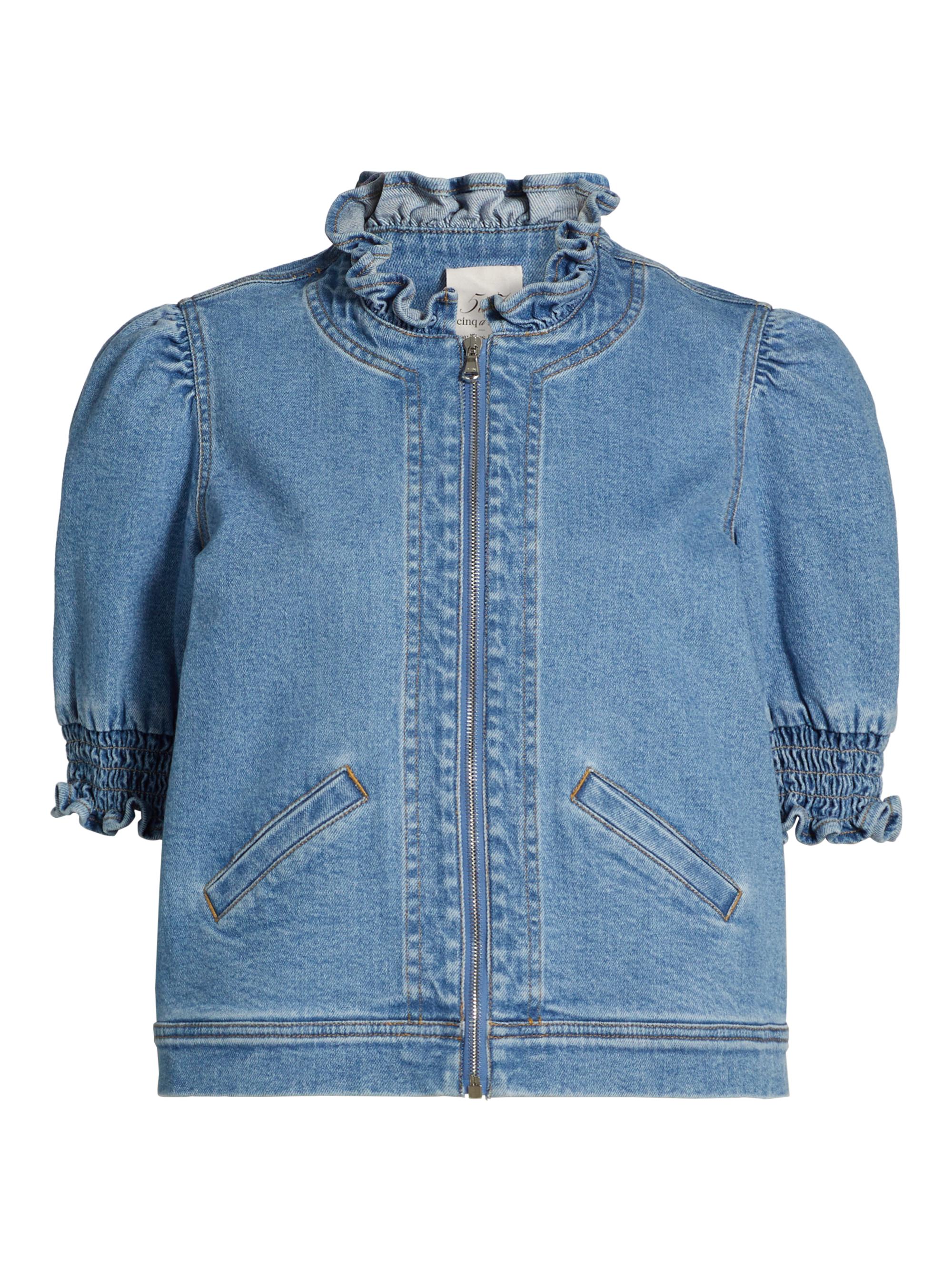 Cinq à Sept Holly Puff-Sleeve Denim Jacket | Saks Fifth Avenue