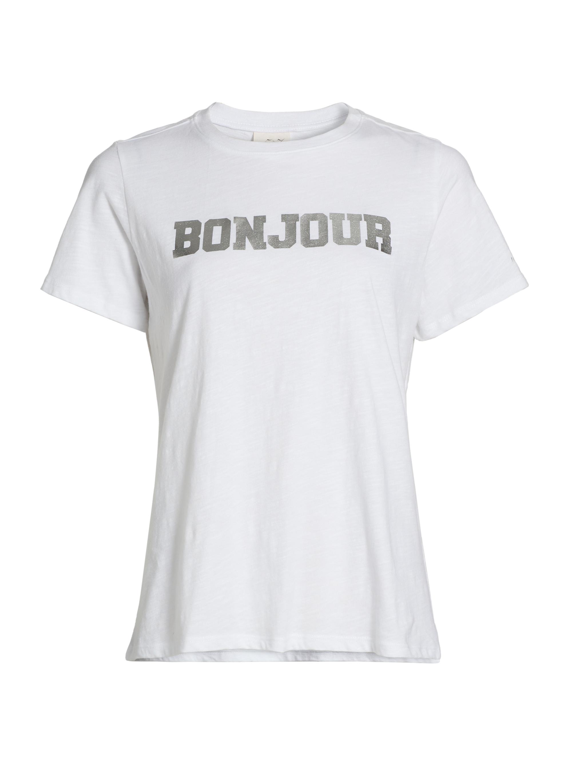 CINQ A SEPT Women's Bonjour Au Revoir Foil T-Shirt - White Silver Foil