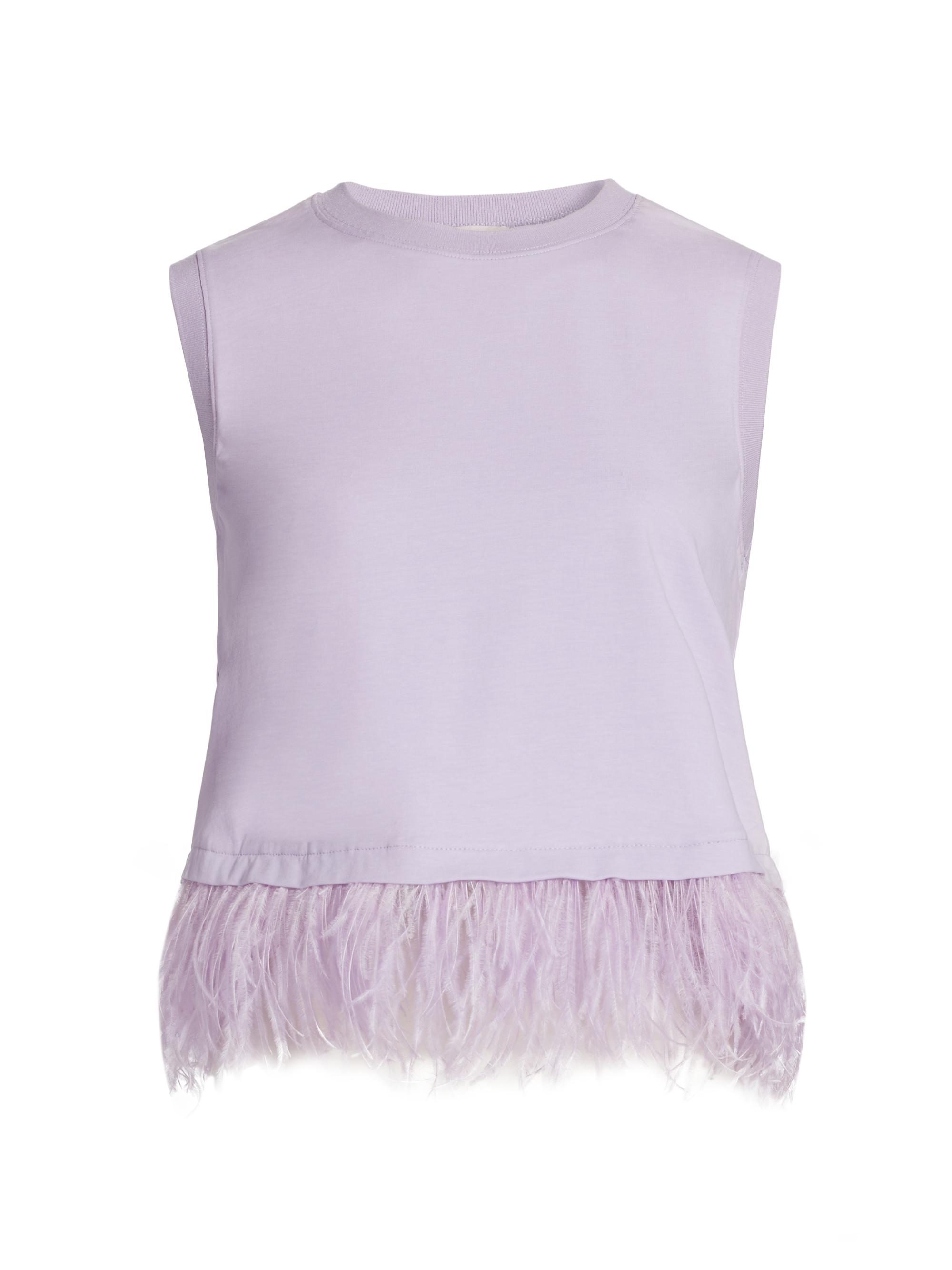 Cinq à Sept Women's Cropped Feather-Hem T-Shirt - Light Honey Lavender
