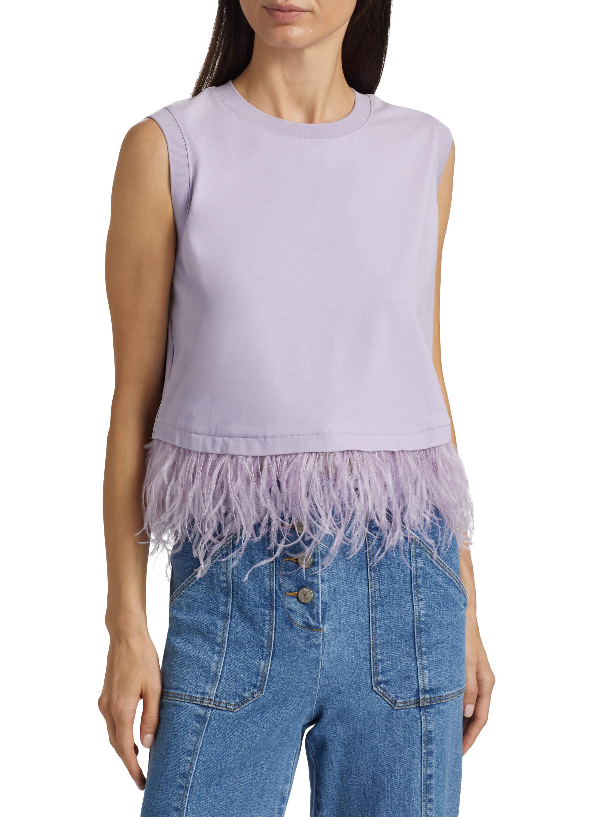 Cinq à Sept Cropped Feather-Hem T-Shirt | Saks Fifth Avenue