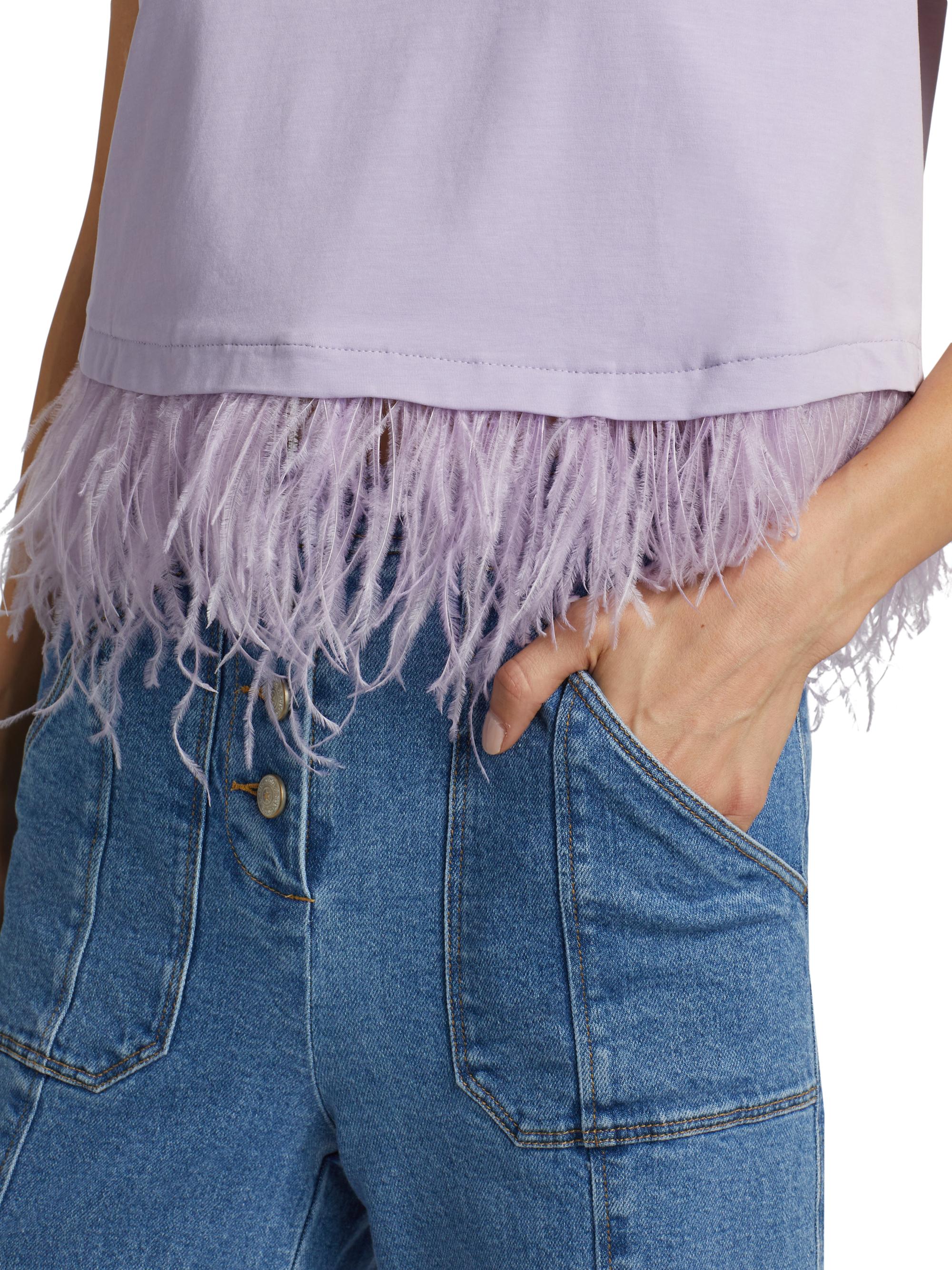 Cinq à Sept Cropped Feather-Hem T-Shirt | Saks Fifth Avenue