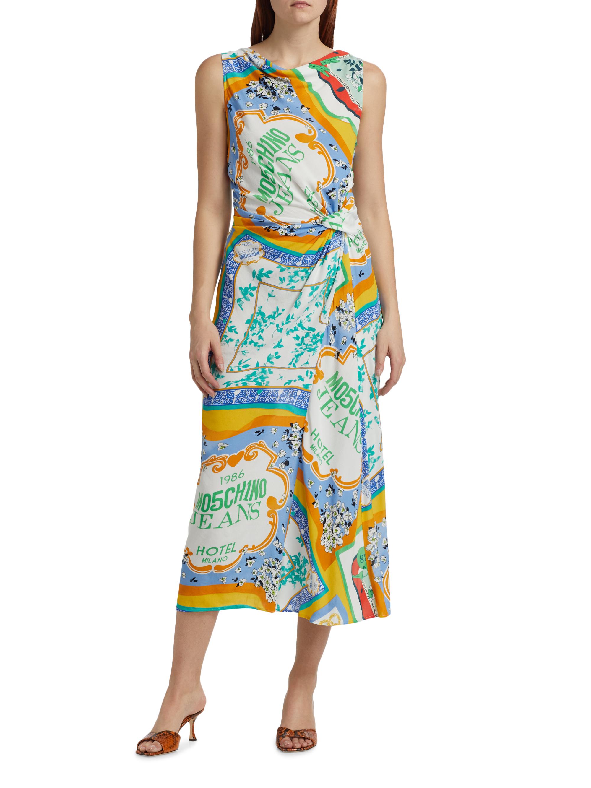 Moschino Jeans Scarf Print Twist-Front Midi-Dress | Saks Fifth Avenue