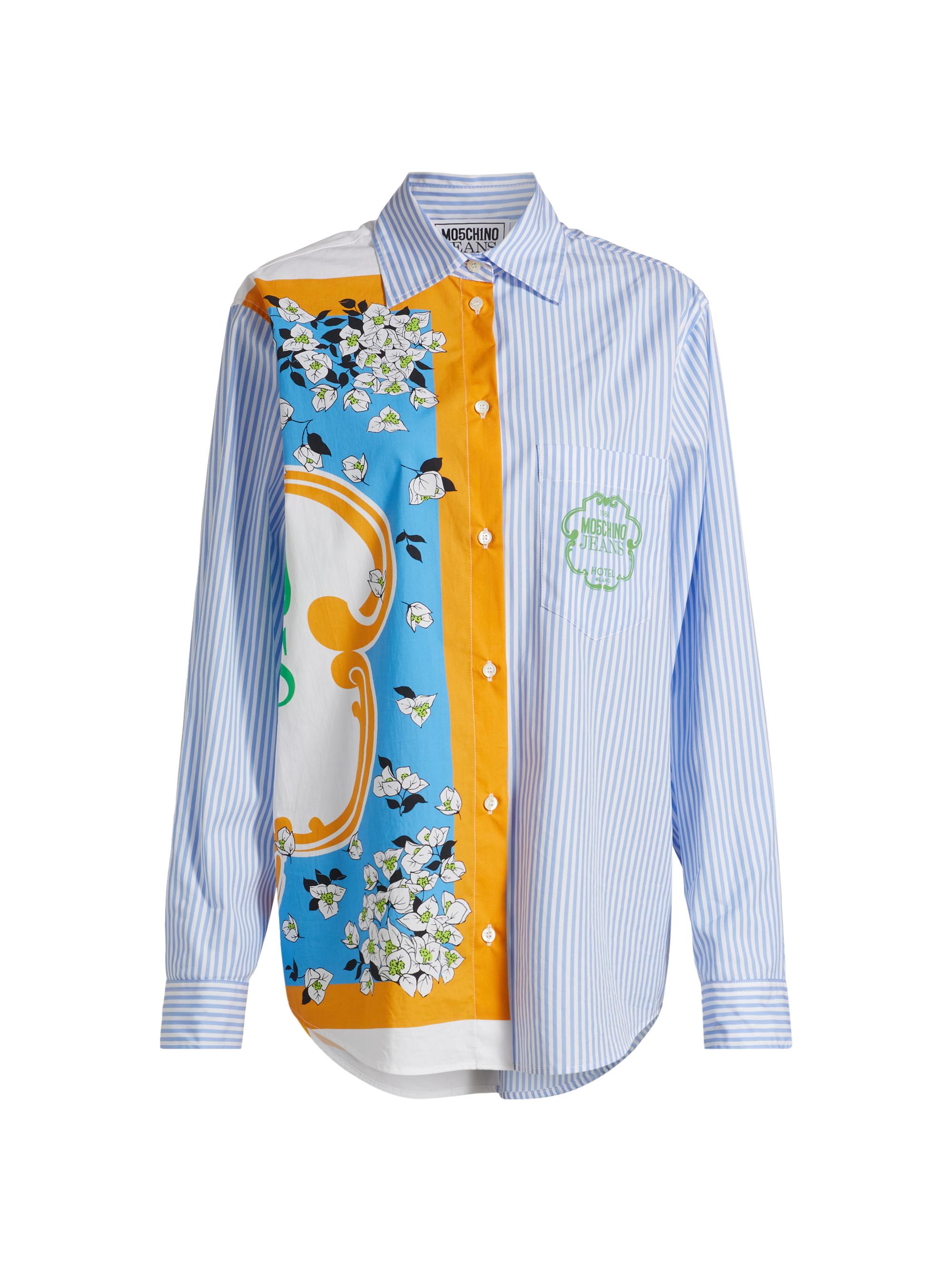 Moschino Jeans Women's Patchwork Cotton Blouse - Multi Light Blue