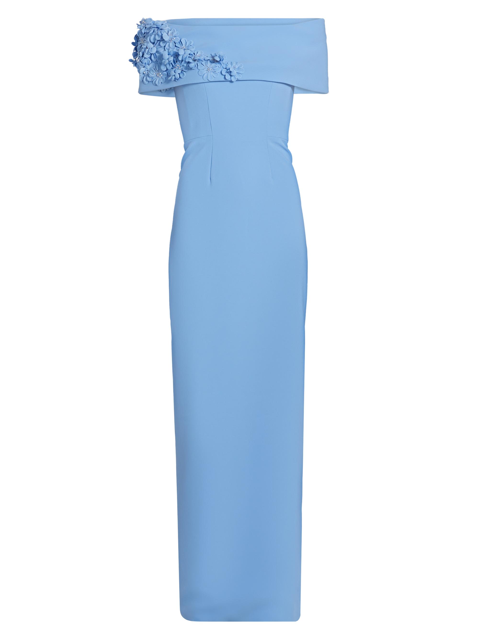 Catherine Regehr Women's Barcelona Crêpe Off-the-Shoulder Column Gown - Blue