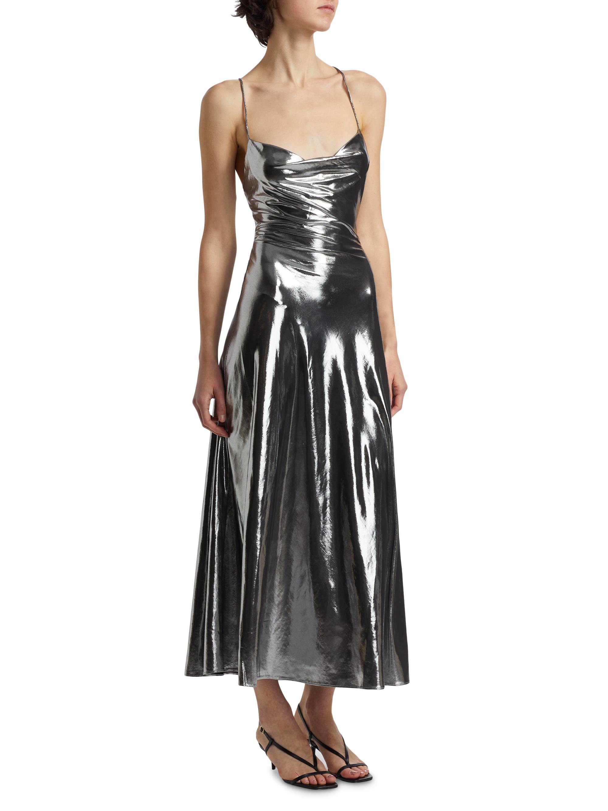 Ronny Kobo Aiysha Metallic Crossover Back Midi Dress | Saks Fifth Avenue