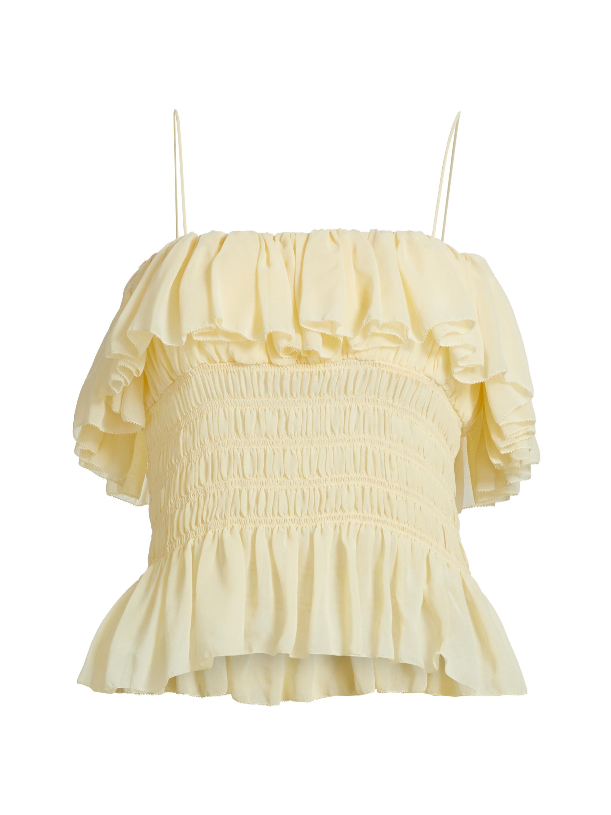 Ronny Kobo Women's Alexi Smocked Ruffled Top - Pastel Yellow