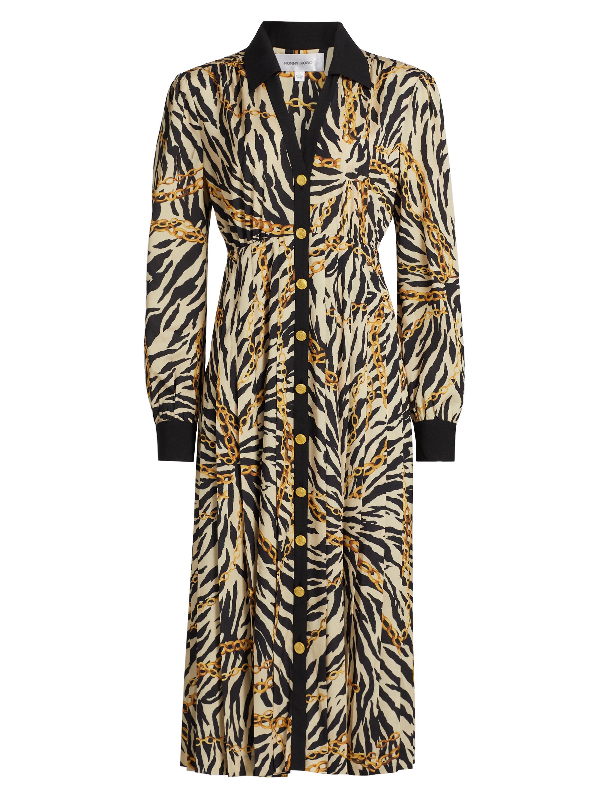 Ronny Kobo Women's Hana Pleated Midi-Dress - Mixed Zebra Cheetah