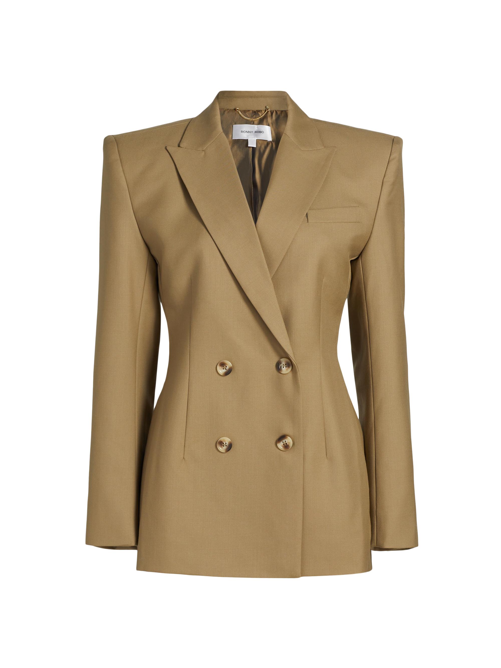 Ronny Kobo Women's Kylar Wool-Blend Double-Breasted Blazer - Sand