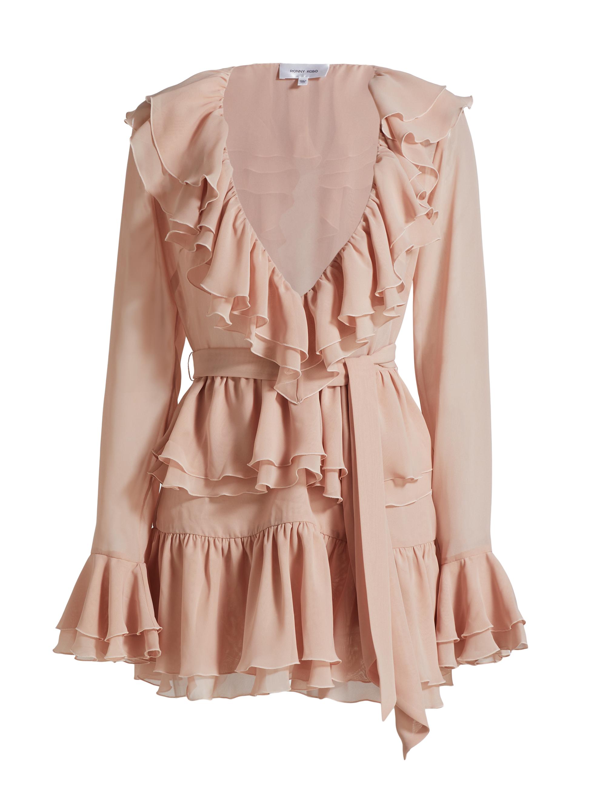 Ronny Kobo Women's Palmero Ruffled Tie-Waist Minidress - Rose