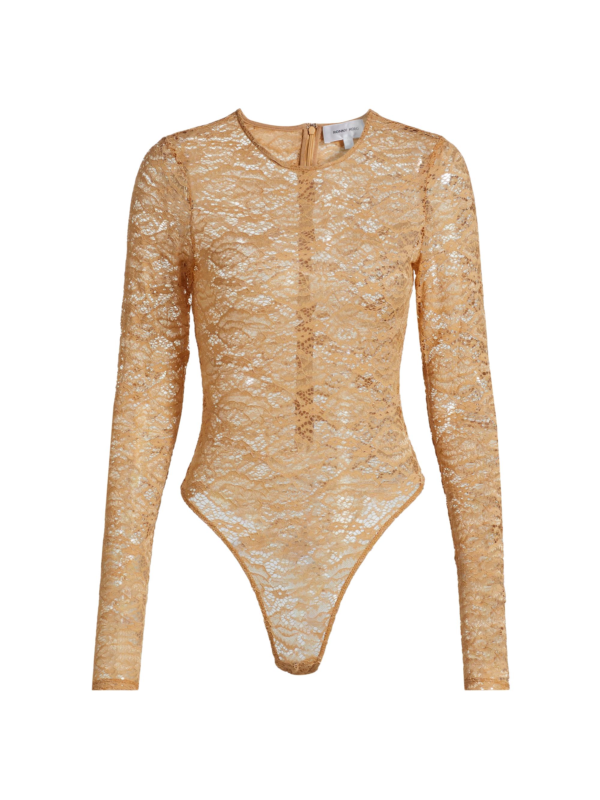 Ronny Kobo Women's Adriana Sheer Lace Bodysuit - Tan