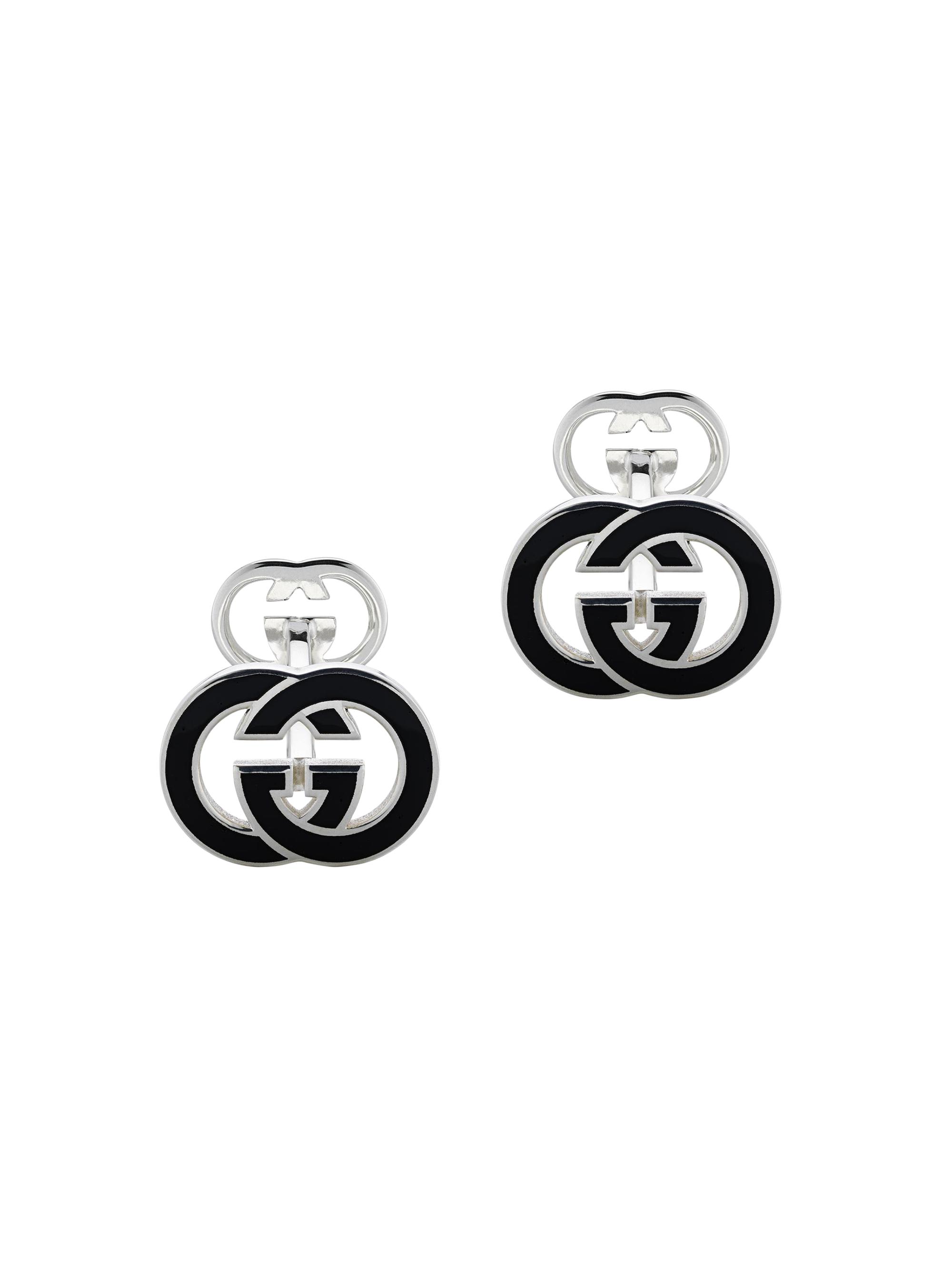Gucci Men's Interlocking G Sterling Silver Cufflinks - Silver Black Enamel