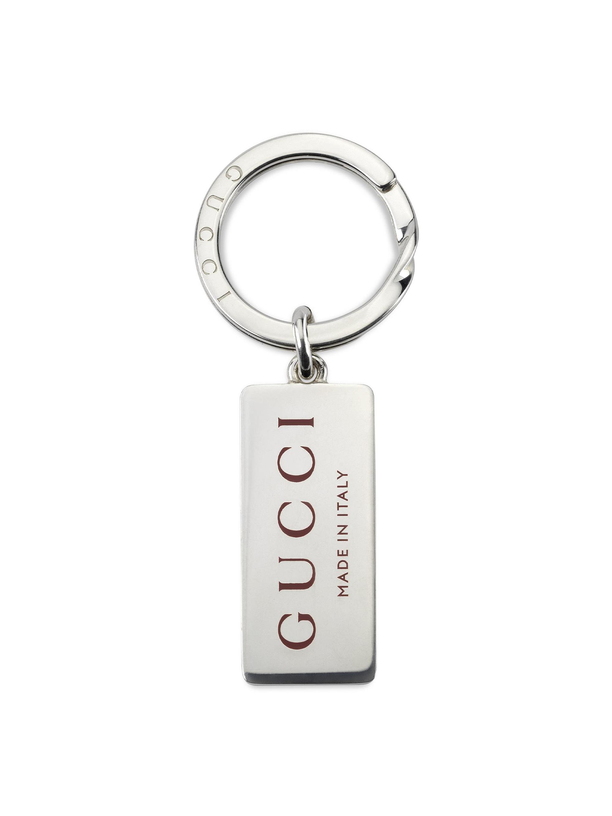 Gucci Men's Trademark Sterling Silver Keyring - Silver Red Enamel