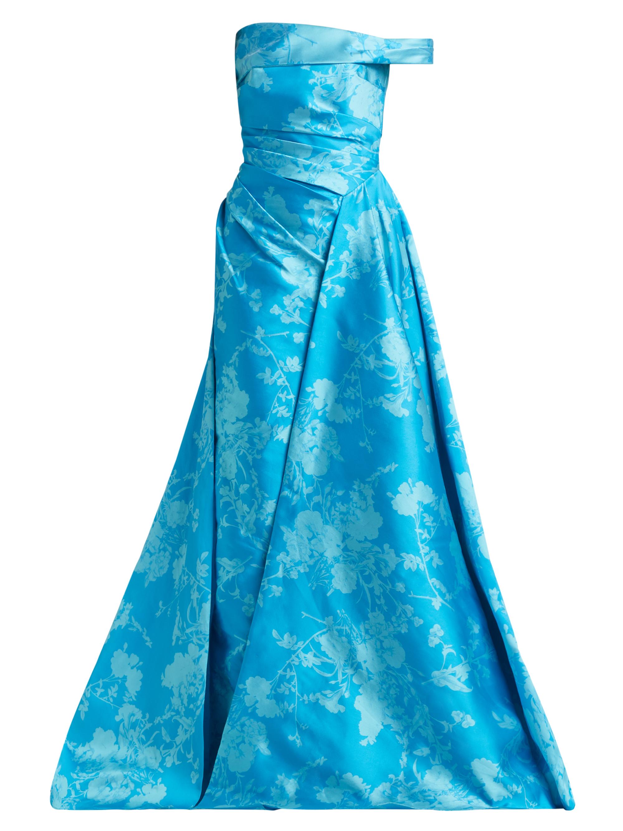 Pamella Roland Women's Floral Off-the-Shoulder Gathered Ballgown - Cerulean