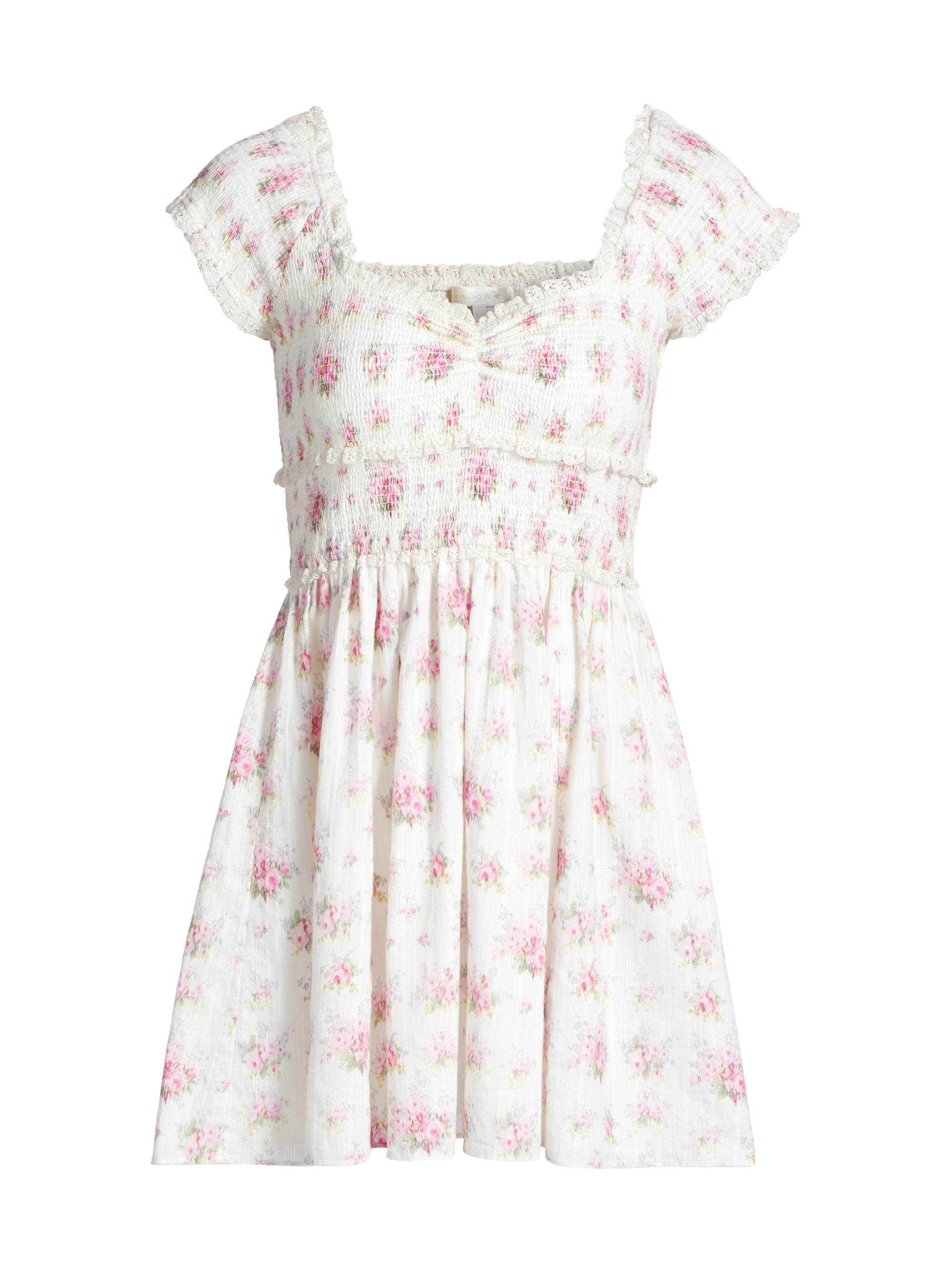 LoveShackFancy Women's Siona Floral Cotton Smocked Minidress - Thulian Pink