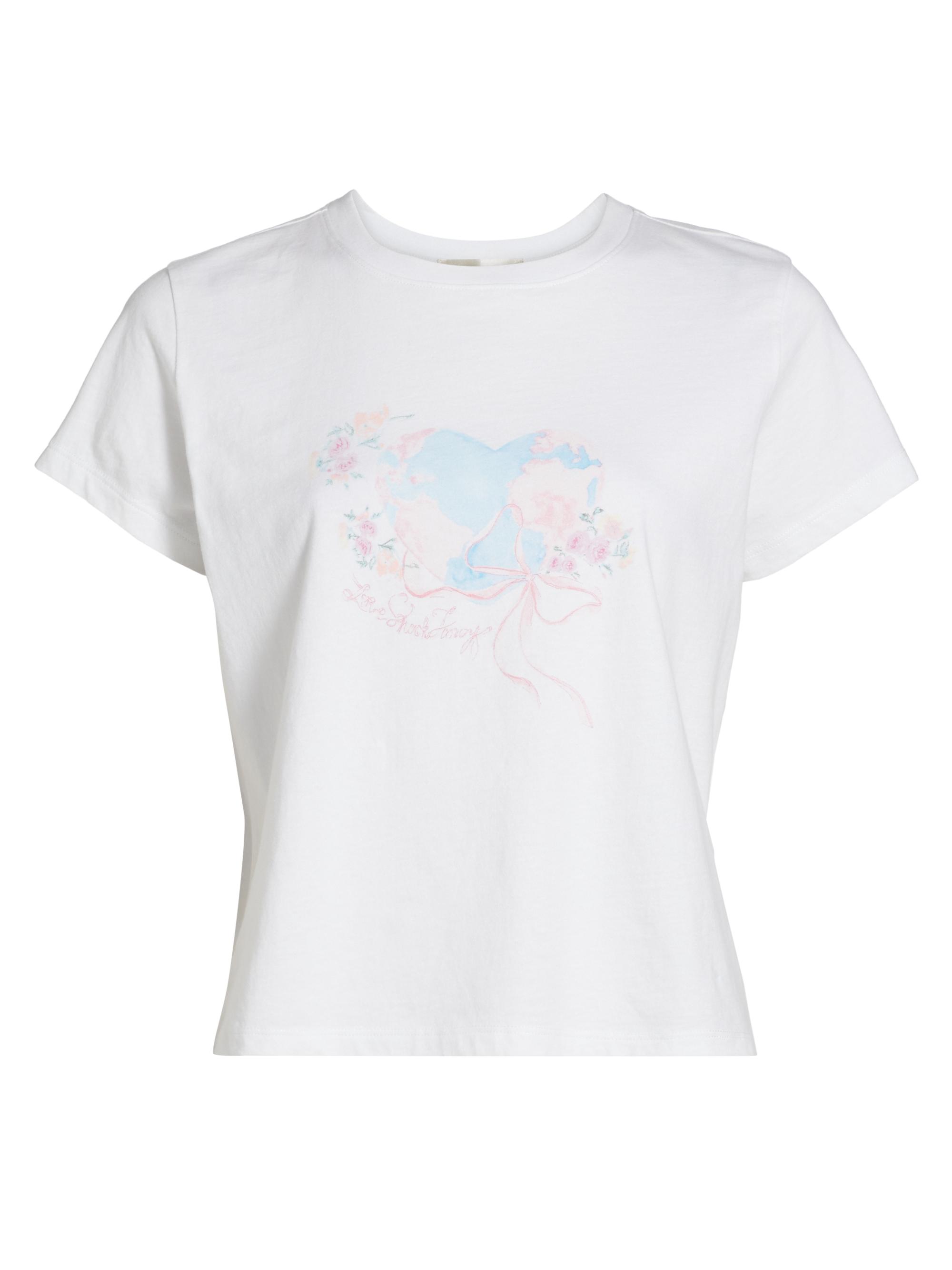 LoveShackFancy Women's Lia Graphic Tee - White Blue Marble