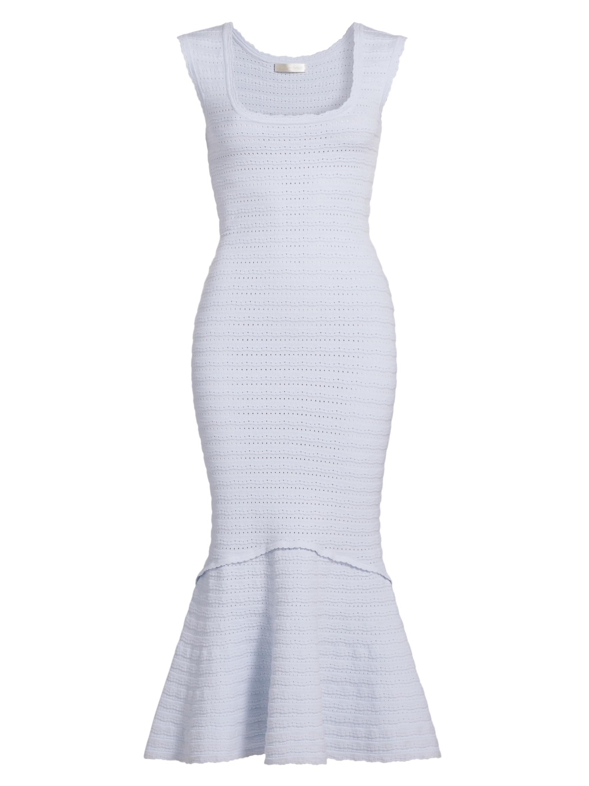 LoveShackFancy Women's Leigh Pointelle Flounce Hem Midi-Dress - Morning Sky