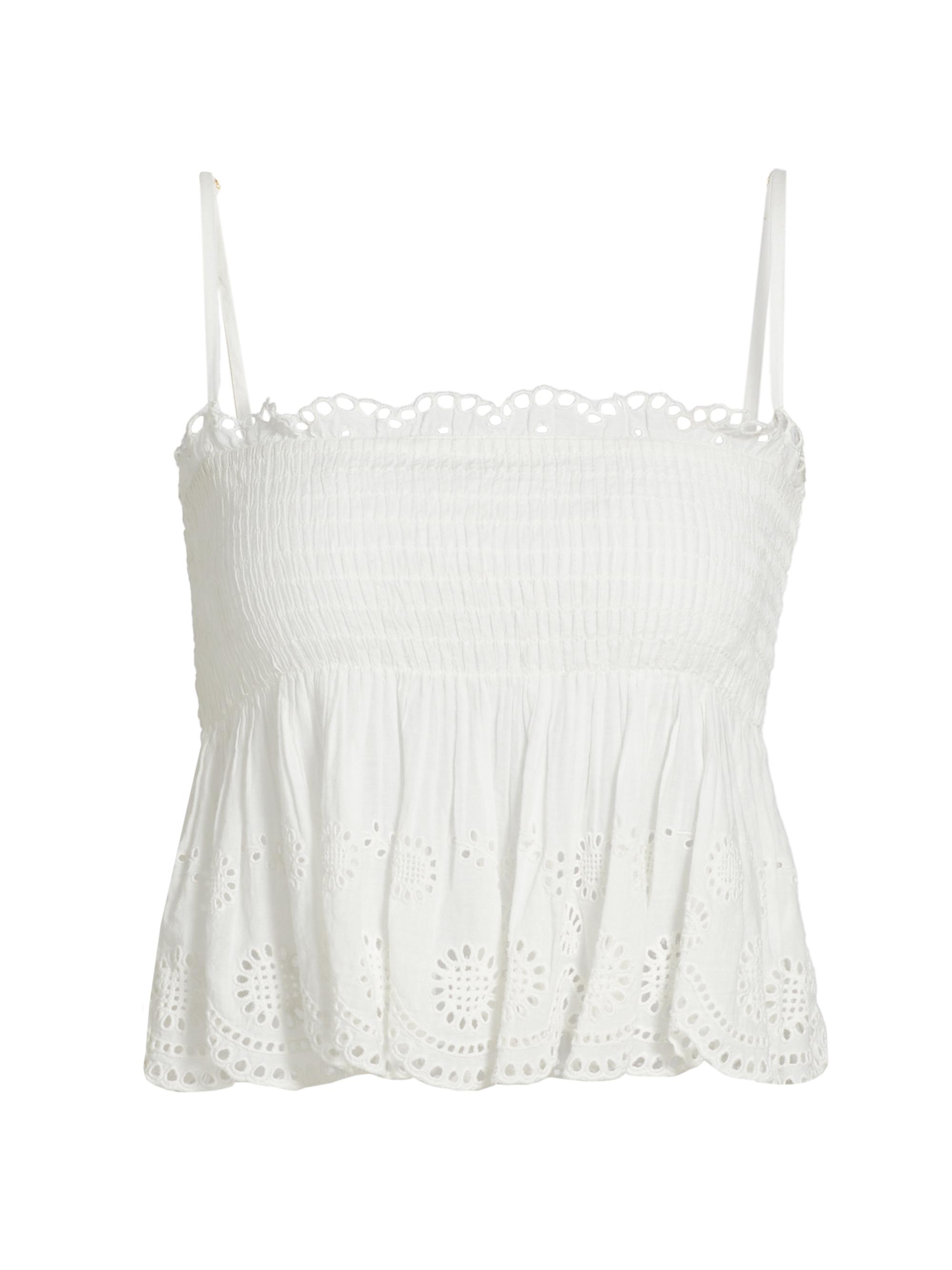 LoveShackFancy Women's Condie Shirred A-Line Crop Top - Optic White