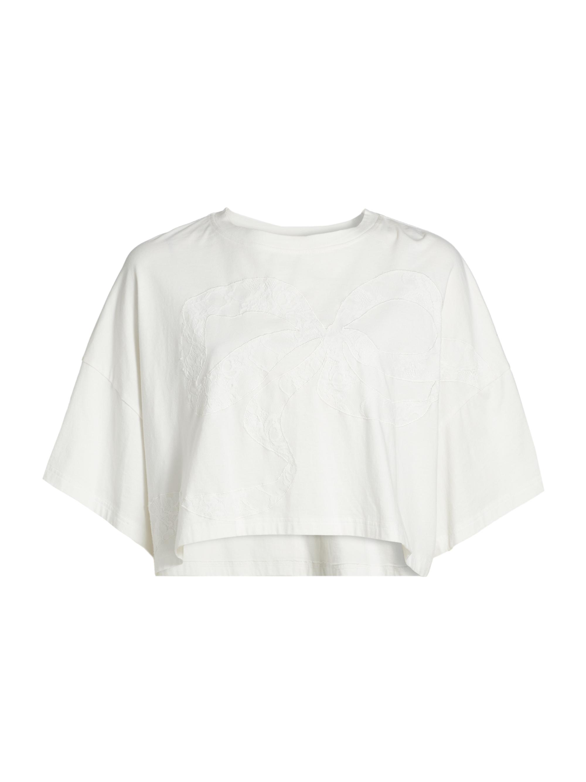 LoveShackFancy Women's Angelle Crop T-Shirt - Sugar White