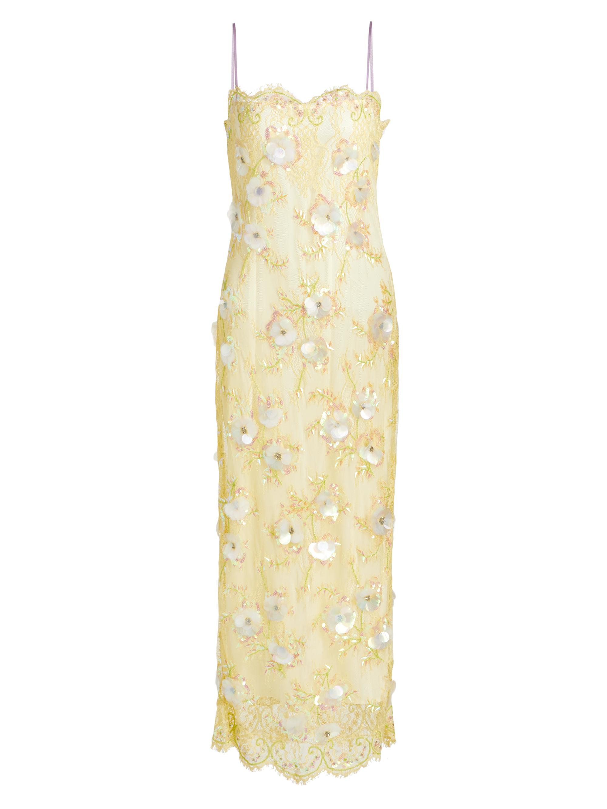 LoveShackFancy Women's Emalia Sequined Lace Midi-Dress - Pale Lemon Yellow