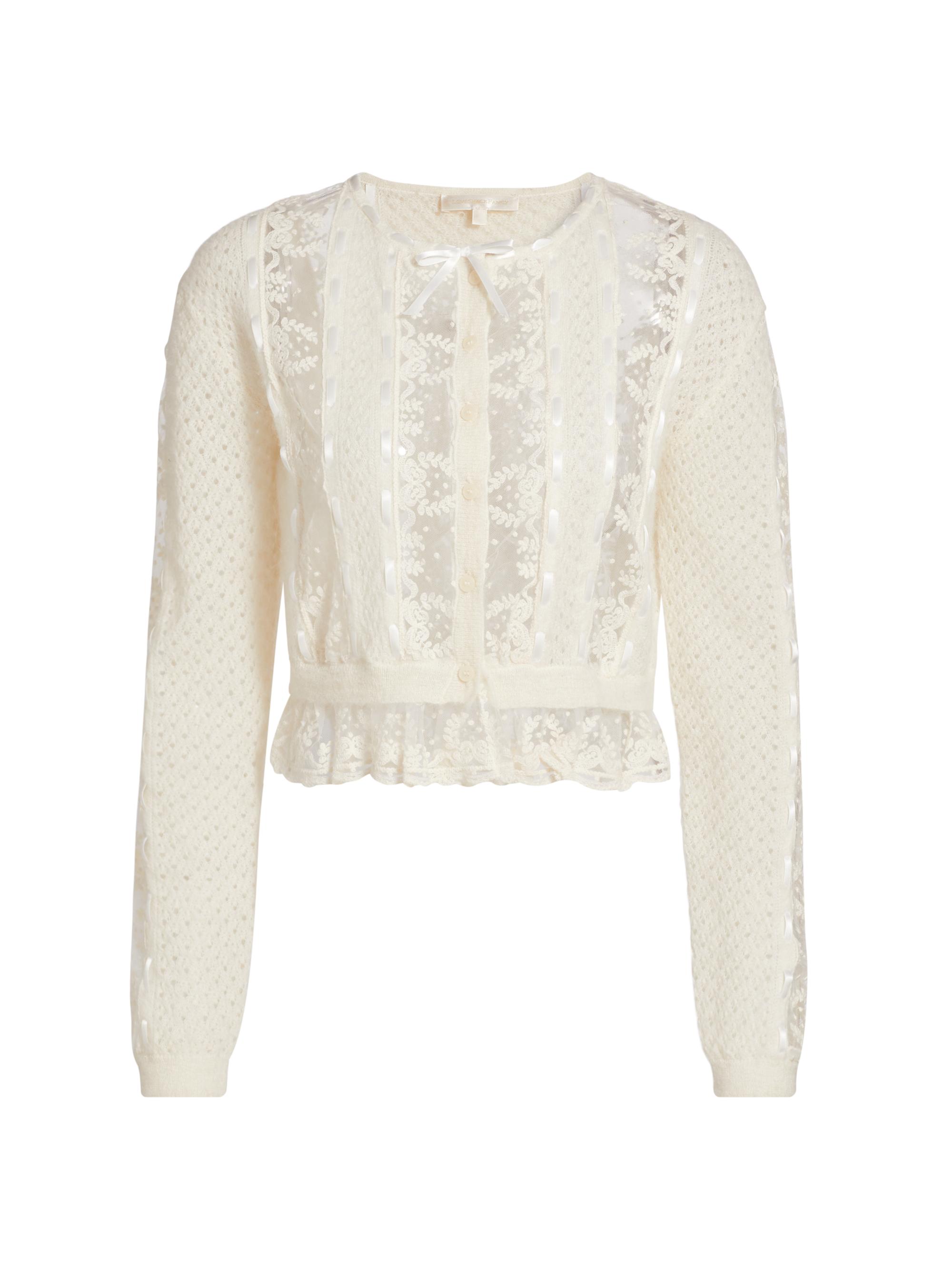 LoveShackFancy Reneley Ribbon & Lace Cardigan | Saks Fifth