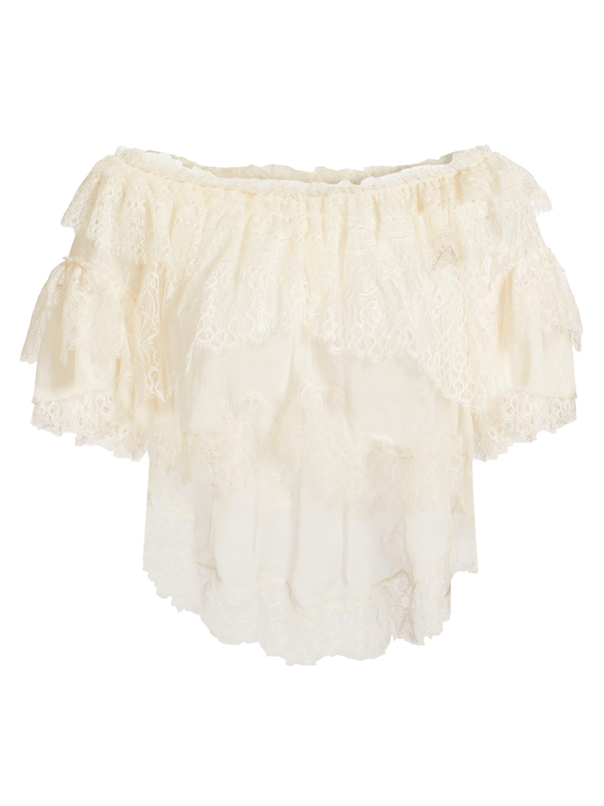 LoveShackFancy Vienne Lace Chiffon Off-The-Shoulder Top | Saks