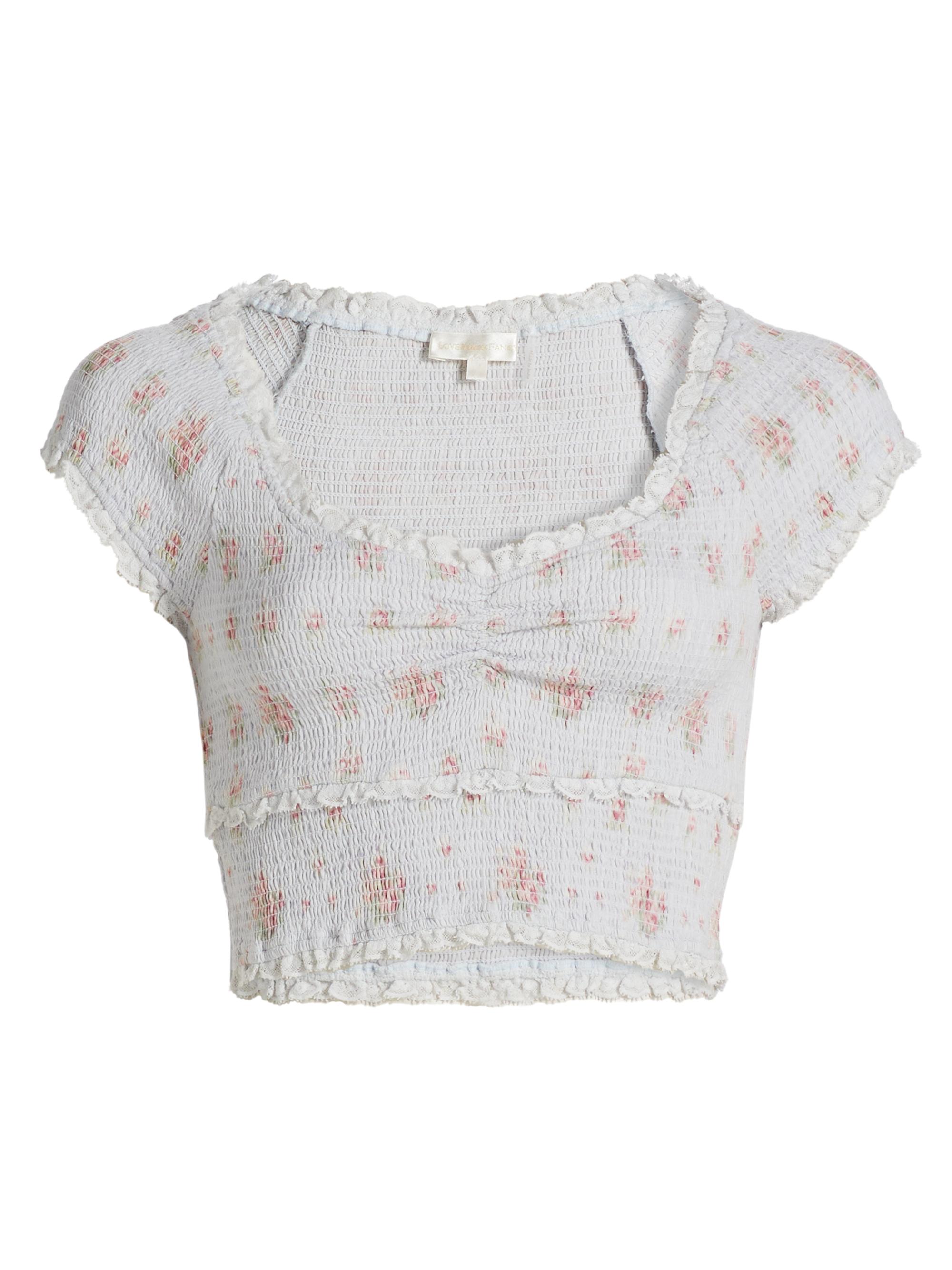 LoveShackFancy Women's Cambron Shirred Crop Top - Skylight Blue