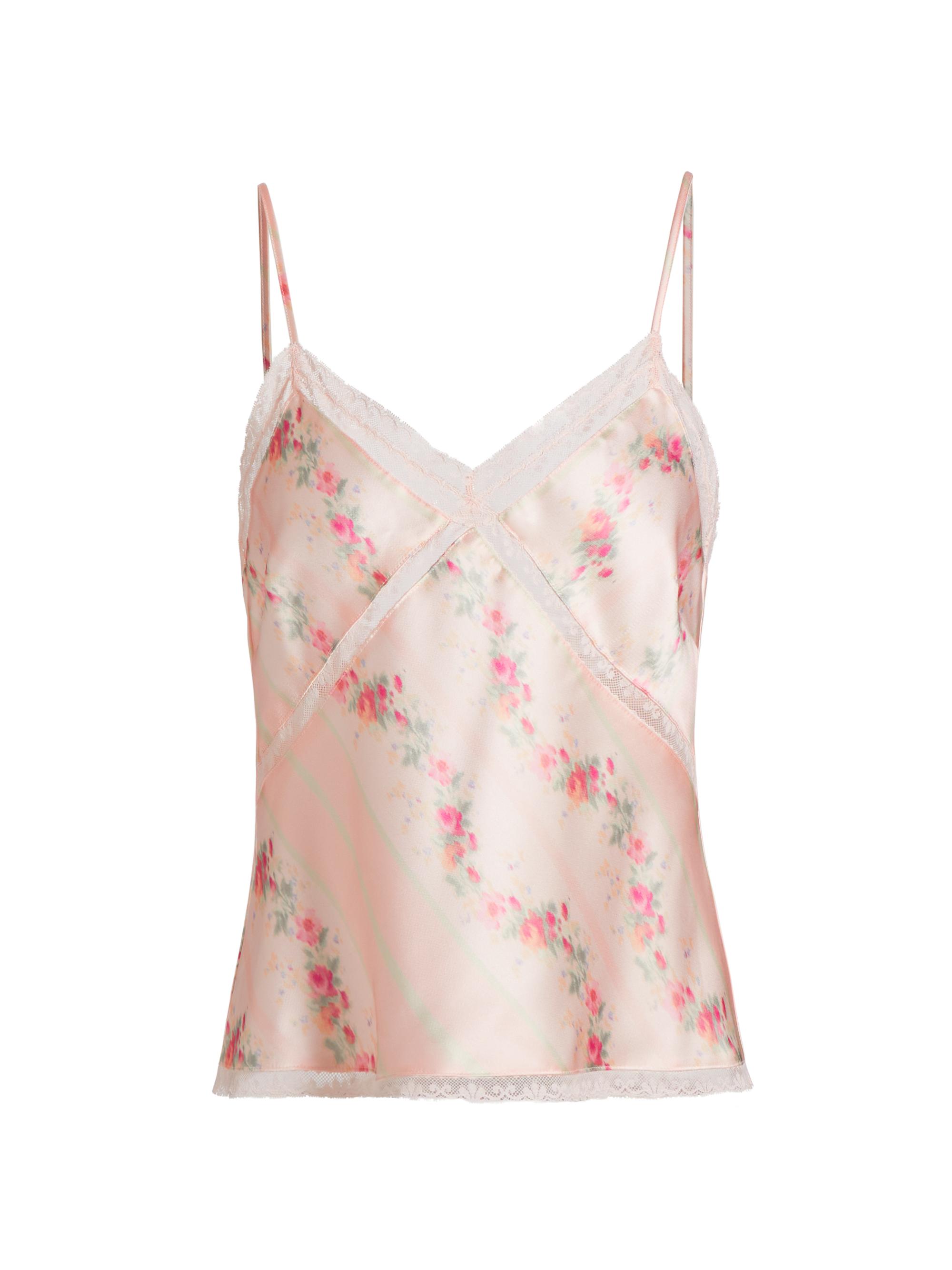 LoveShackFancy Women's Levall Floral Lace-Trim Satin Top - Apricot Medley