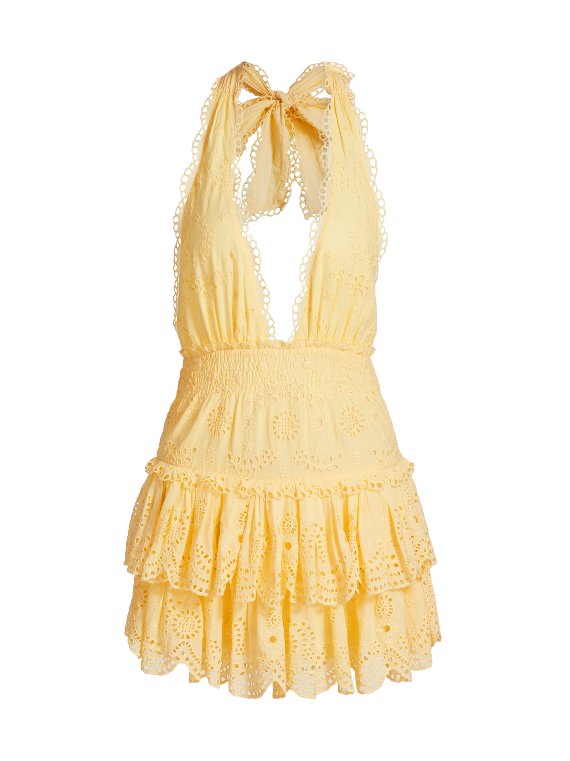 LoveShackFancy Women's Janea Cotton Fit & Flare Tiered Minidress - Citron