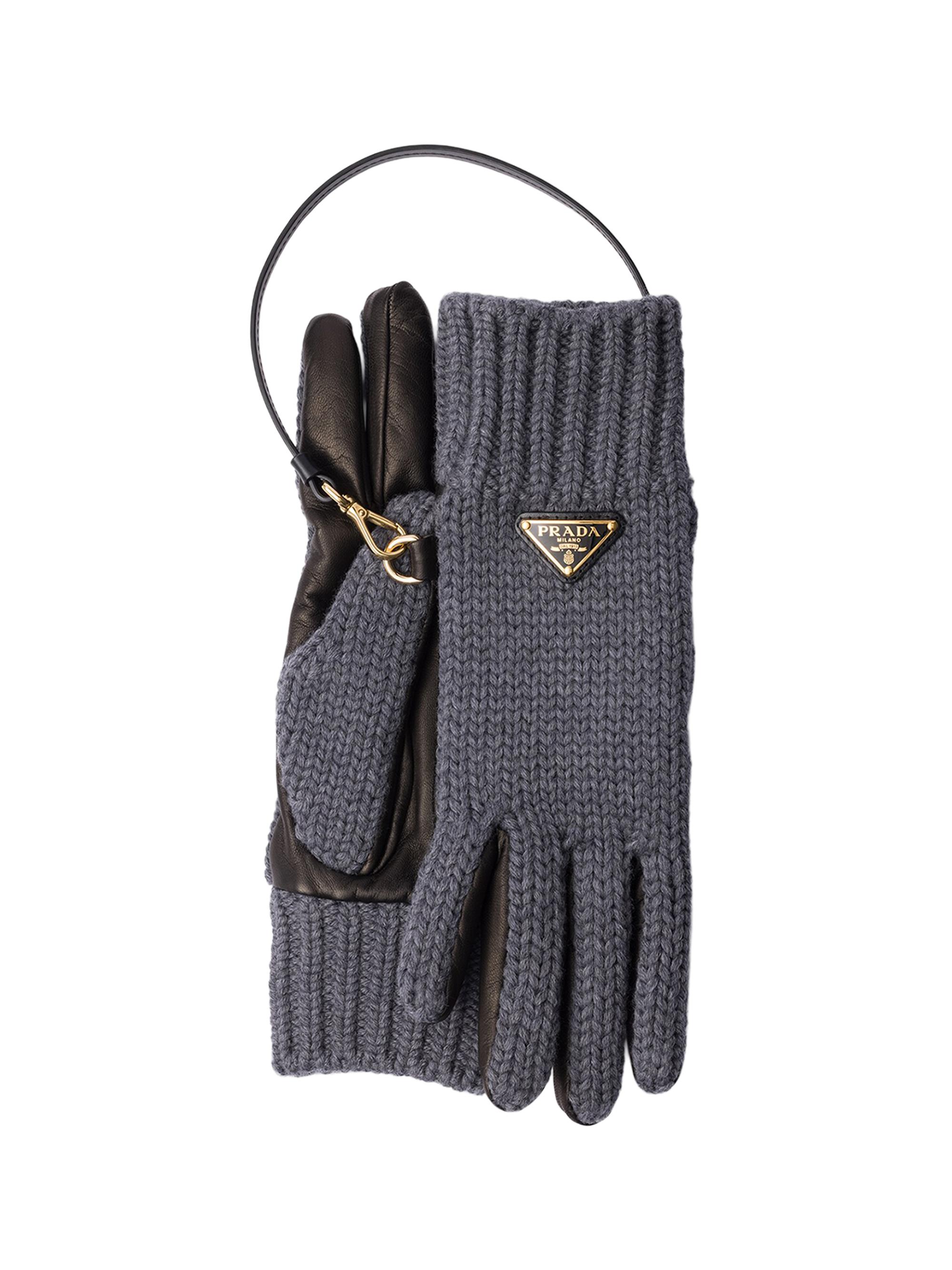 Prada Women's Wool and Nappa Leather Gloves - Grey
