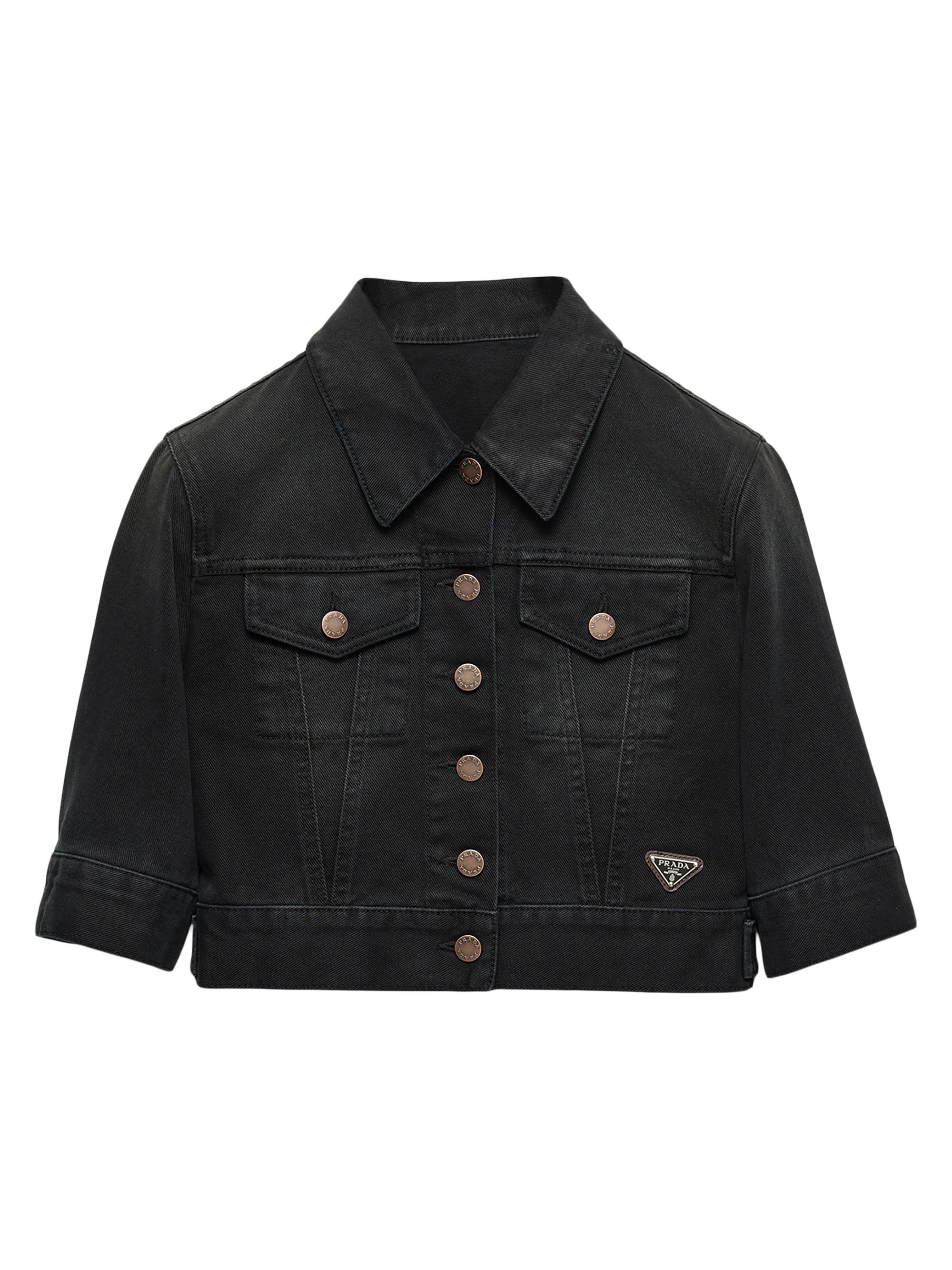 Prada Women's Cropped Denim Blouson Jacket - Black