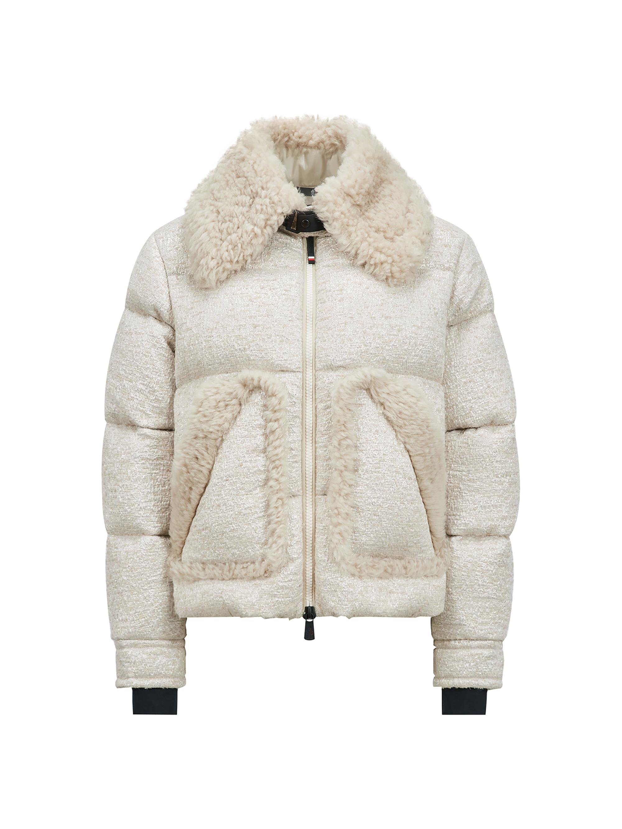 Moncler Grenoble Women's Stowe Metallic Boucle Jacket with Shearling Collar - Light Beige