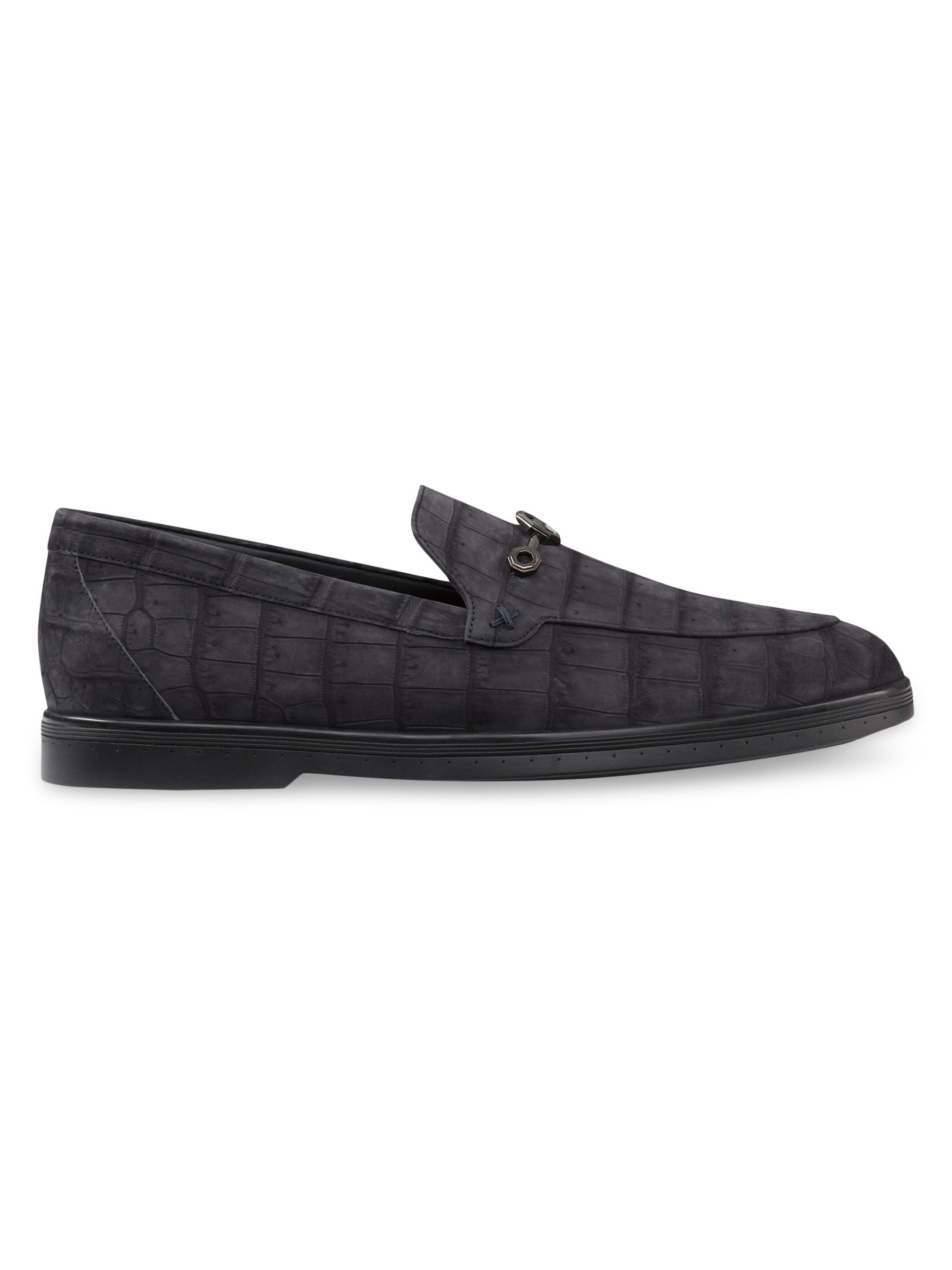 Stefano Ricci Men's Nubuck Crocodile Leather Loafers - Smoke Grey
