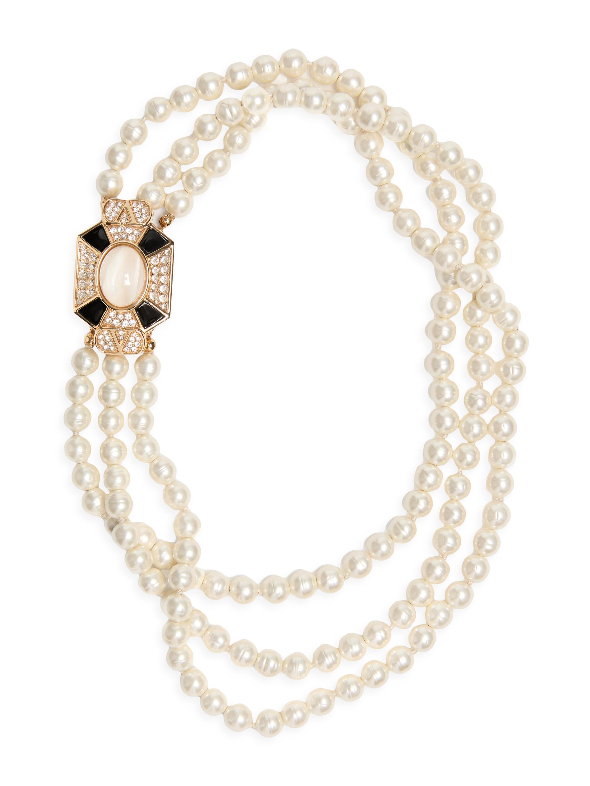 Valentino Garavani Women's Pas Plus Necklace in Metal, Enamel, Resin, Pearls and Swarovski Crystals - White