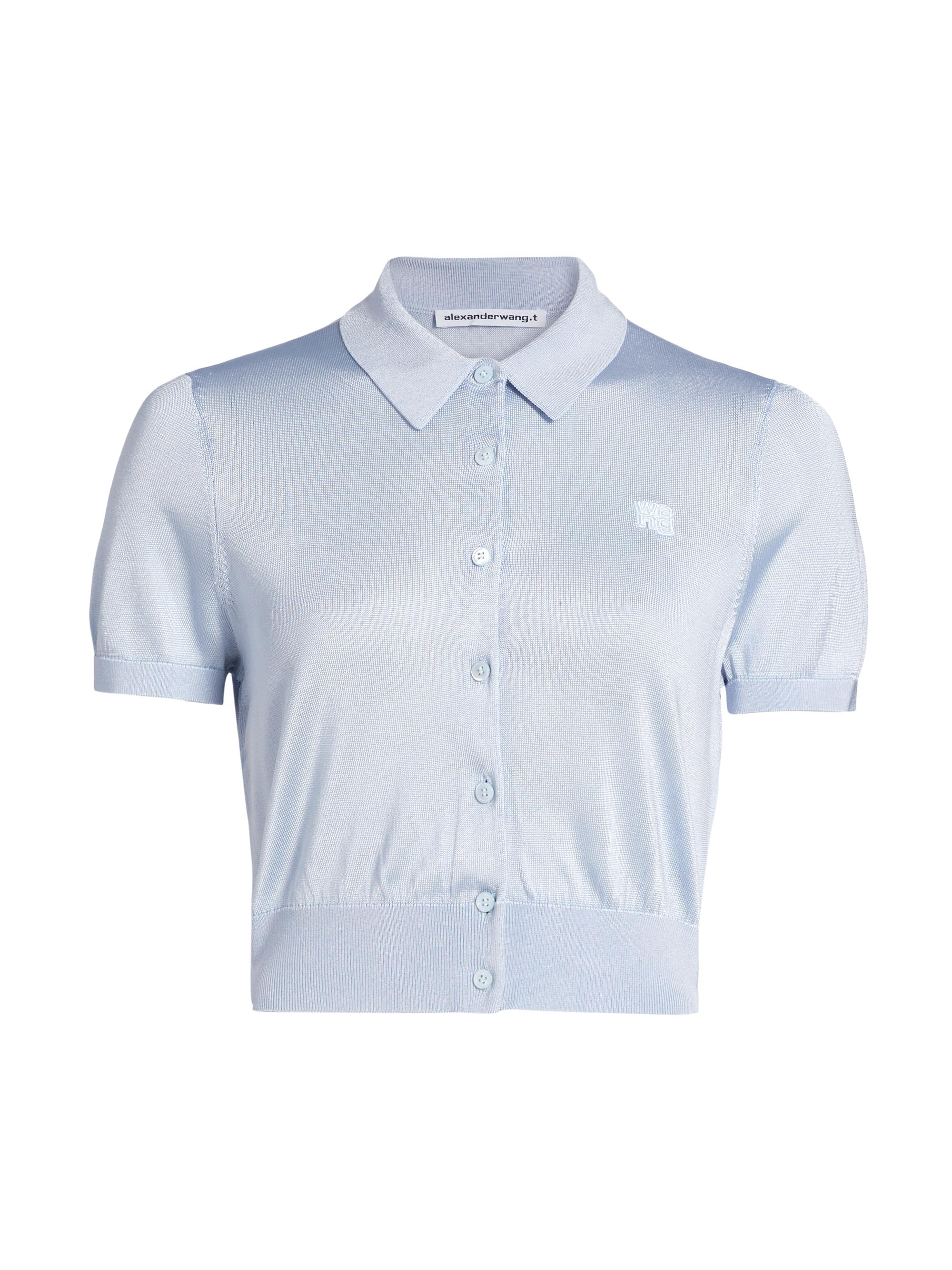 Alexander Wang Women's Embroidered Logo Polo Cardigan - Ariel Blue