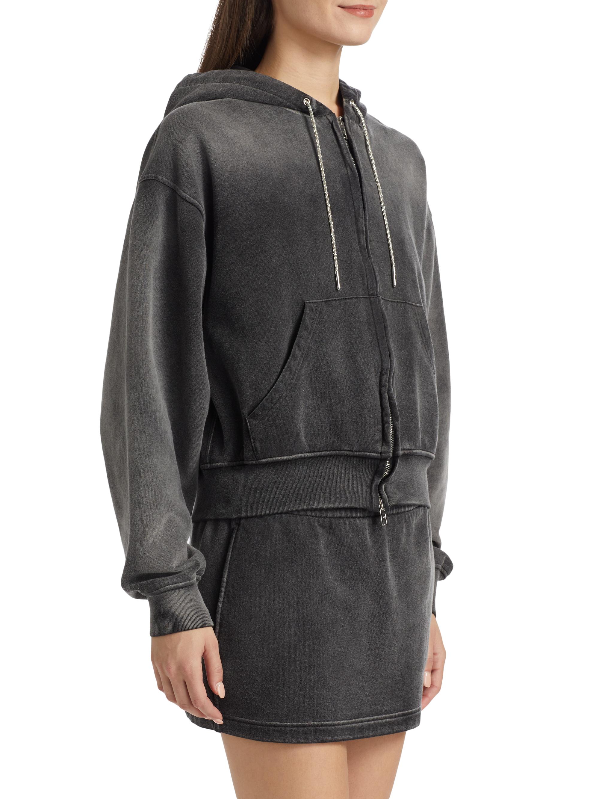 Alexander Wang Rhinestone-Embellished Terry Zip-Front Hoodie