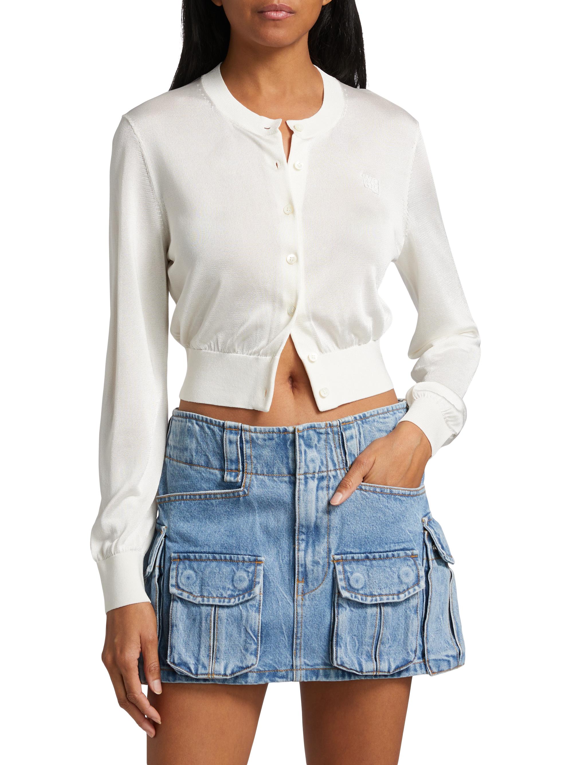Alexander Wang Embroidered Logo Crop Cardigan | Saks Fifth Avenue