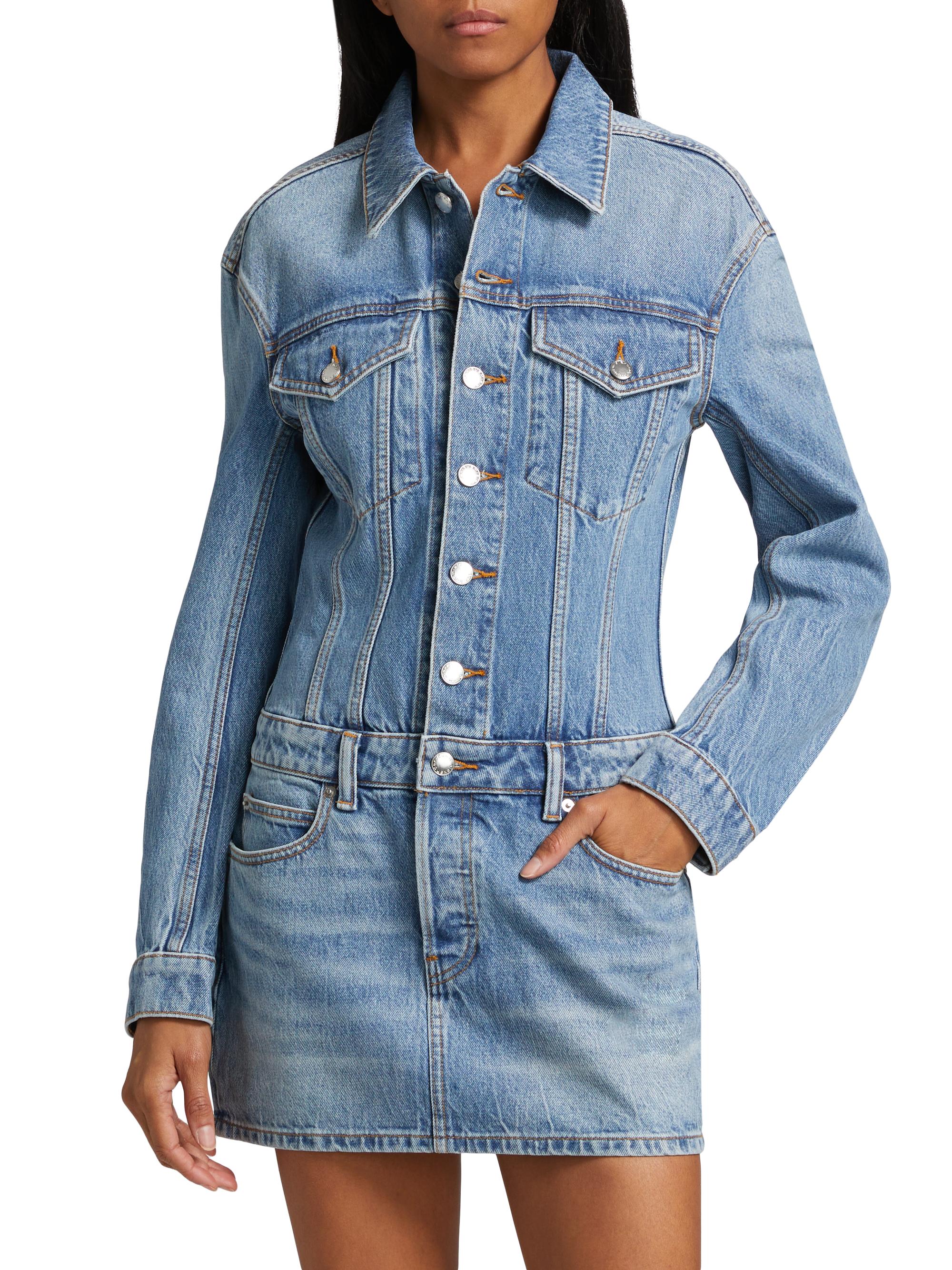 alexanderwang ロゴクリスタル付きデニムミニスカート/ 24インチ Alexander Wang Denim Embossed Logo Minidress | Saks Fifth Avenue