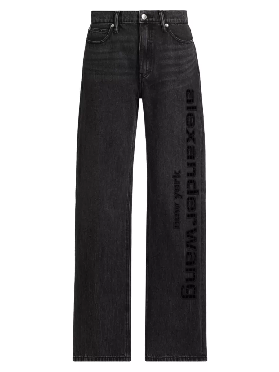 Shop Alexander Wang EZ Slouch Logo Cut Out Embroidered Jeans