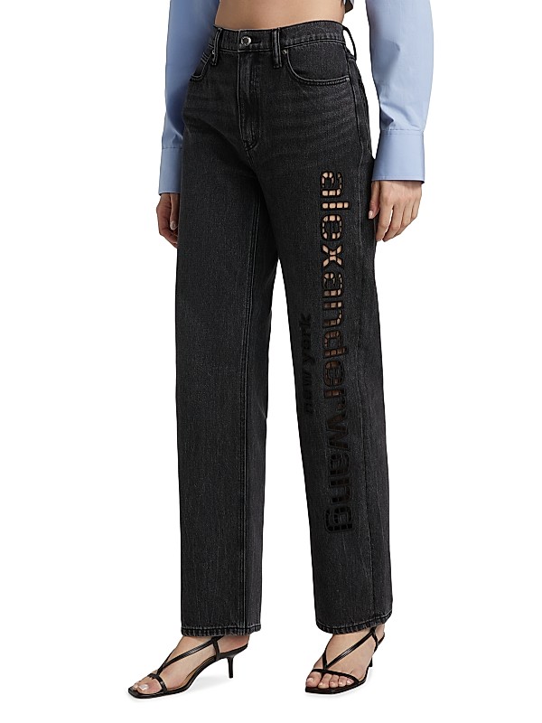 Shop Alexander Wang EZ Slouch Logo Cut Out Embroidered Jeans Shop Alexander Wang EZ Slouch Logo Cut Out Embroidered Jeans