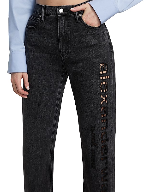 Shop Alexander Wang EZ Slouch Logo Cut Out Embroidered Jeans Shop Alexander Wang EZ Slouch Logo Cut Out Embroidered Jeans
